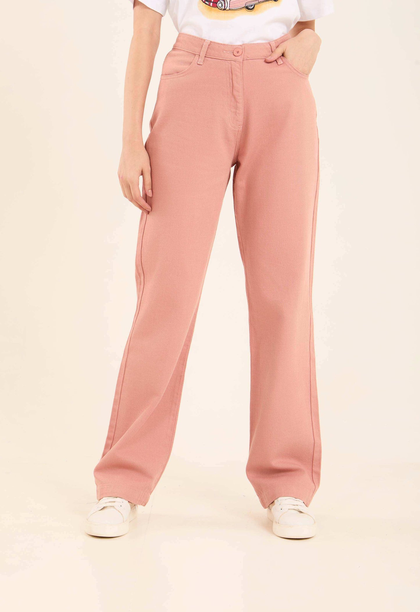 High-Waist Cotton Jeans with Wide Fit