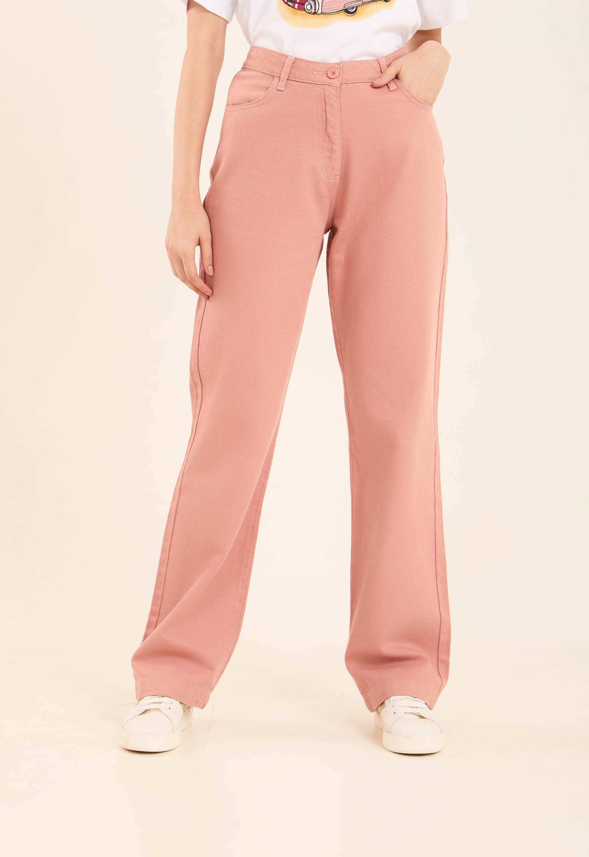 High-Waist Cotton Jeans with Wide Fit