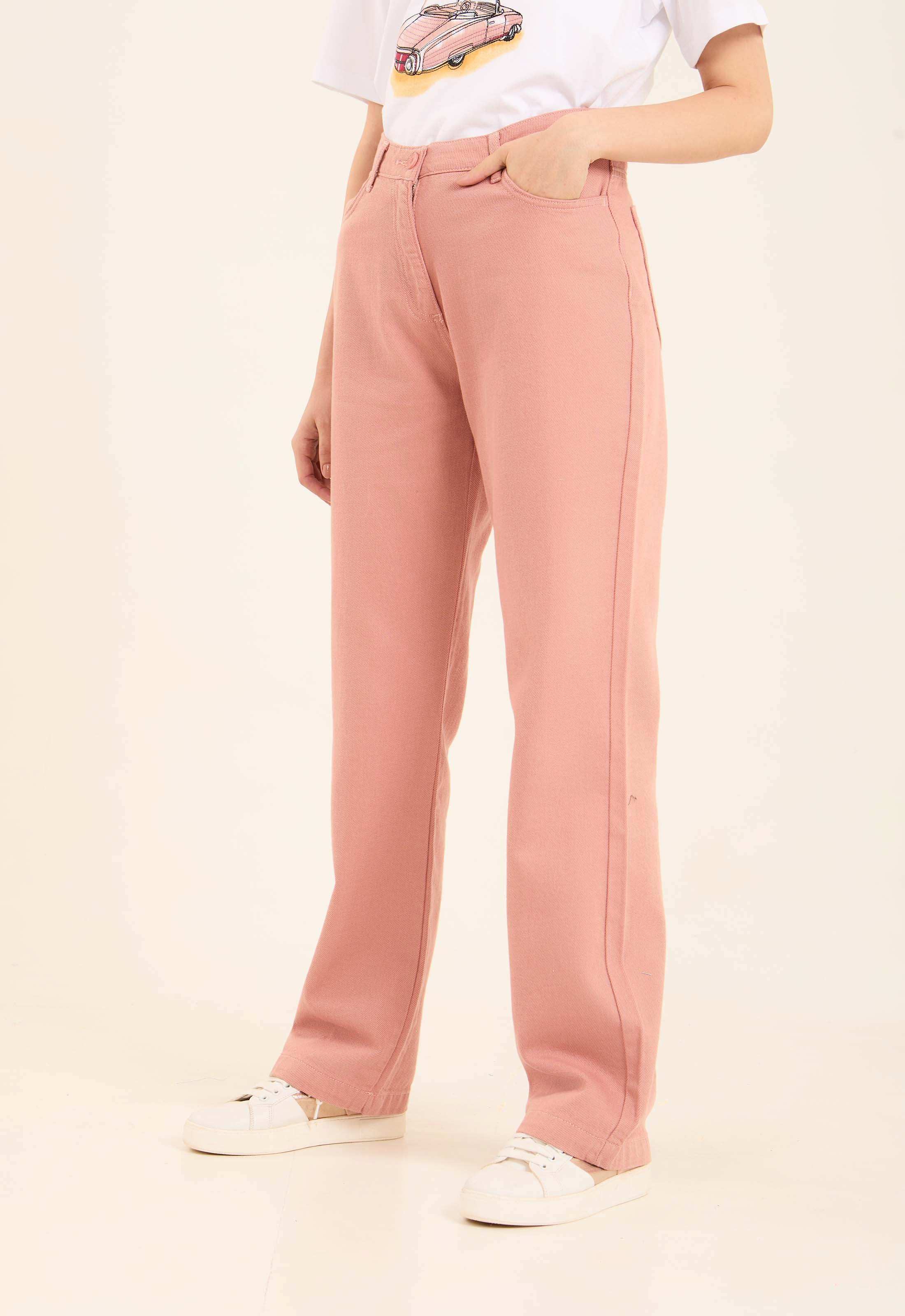 High-Waist Cotton Jeans with Wide Fit