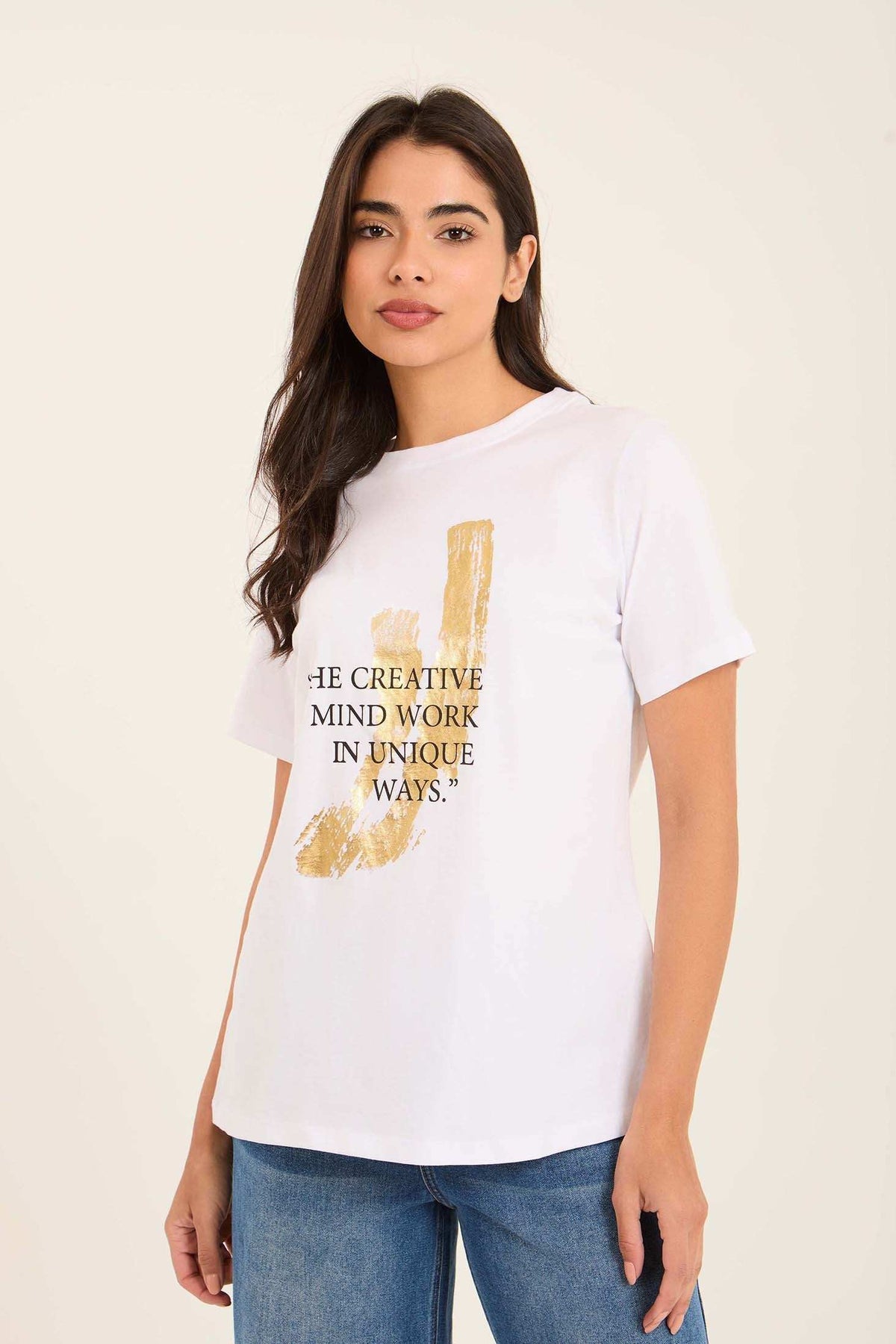Printed Quote Short Sleeves Cotton Tee