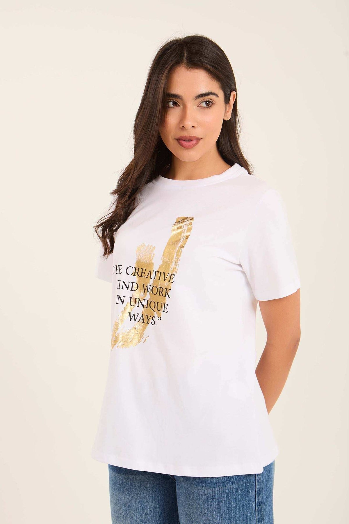 Printed Quote Short Sleeves Cotton Tee