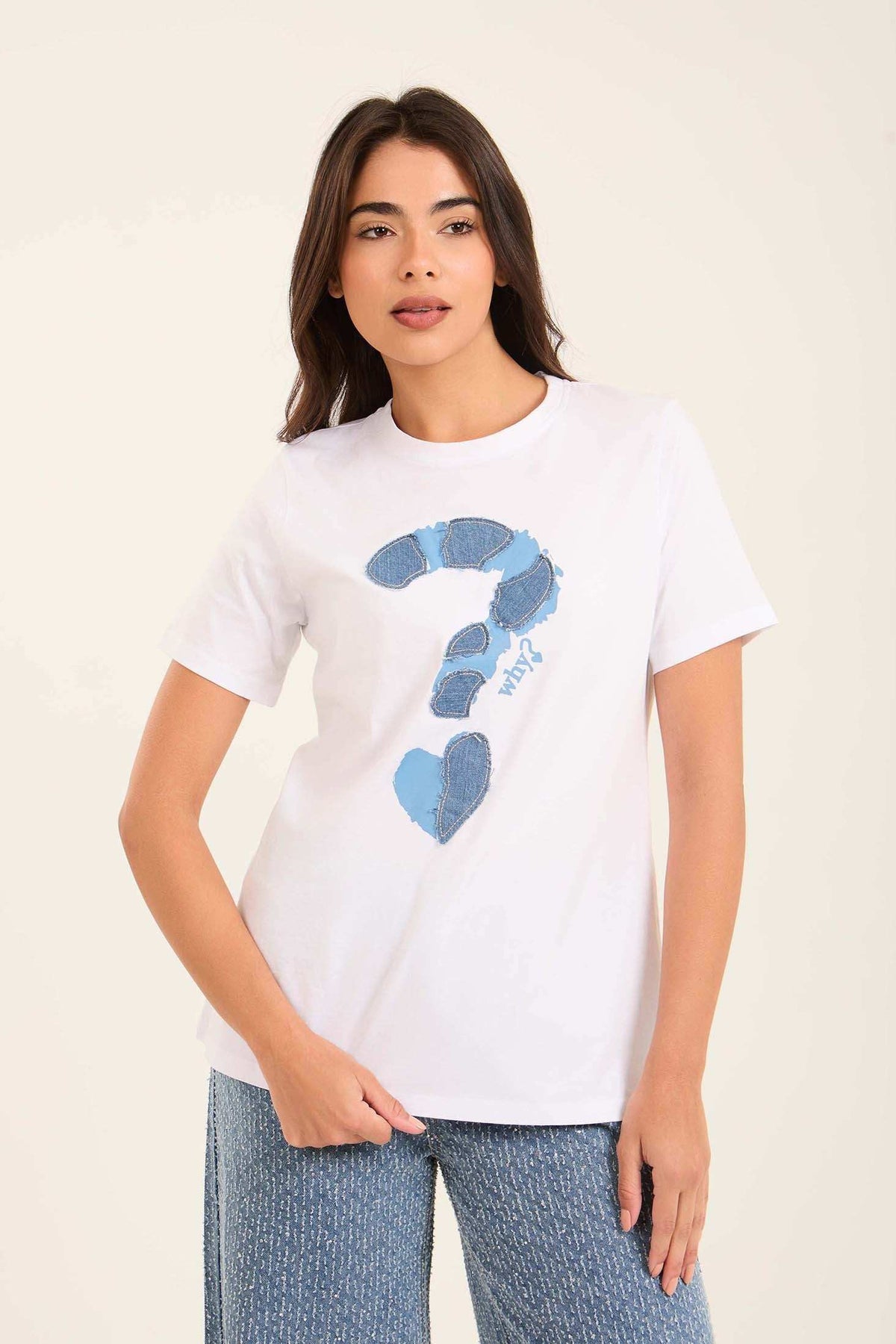Stitched Denim "Question Mark" Summer Tee