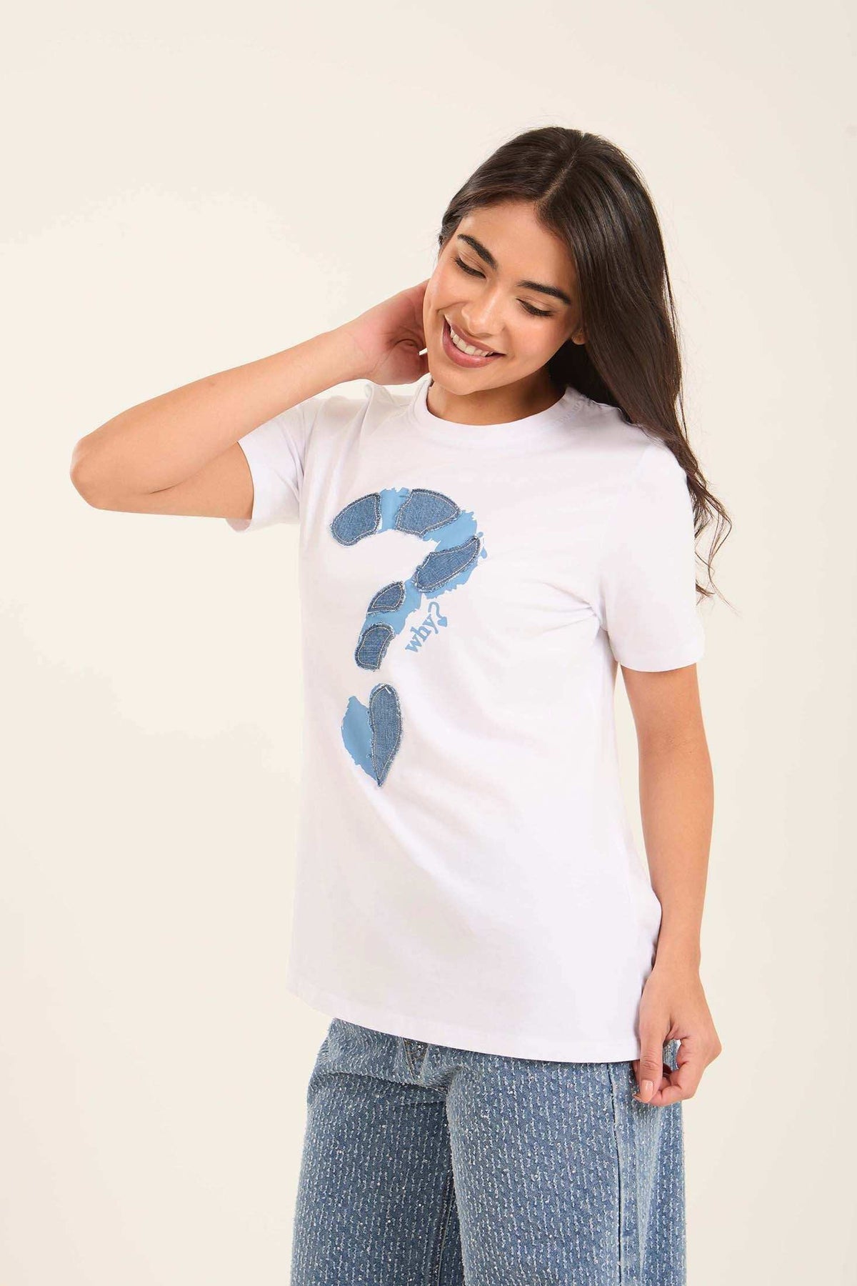 Stitched Denim "Question Mark" Summer Tee