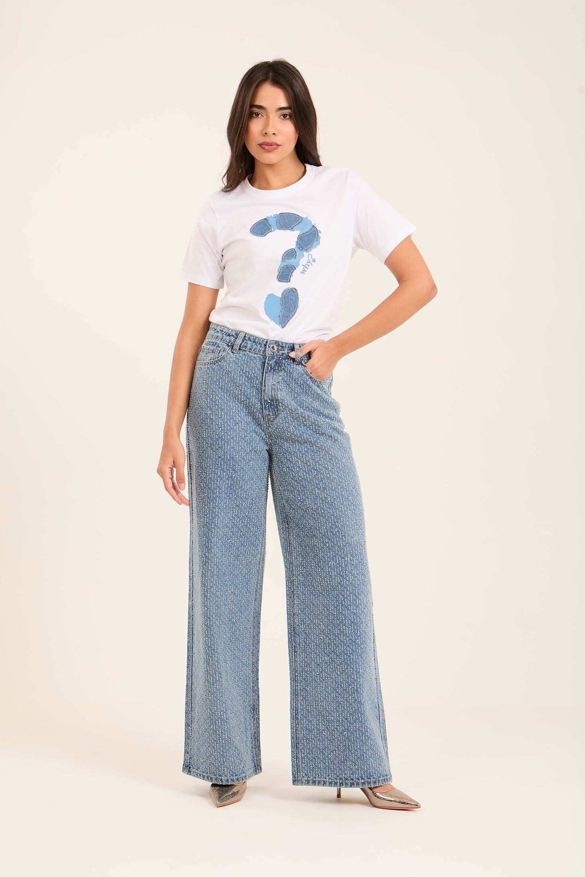 Stitched Denim "Question Mark" Summer Tee