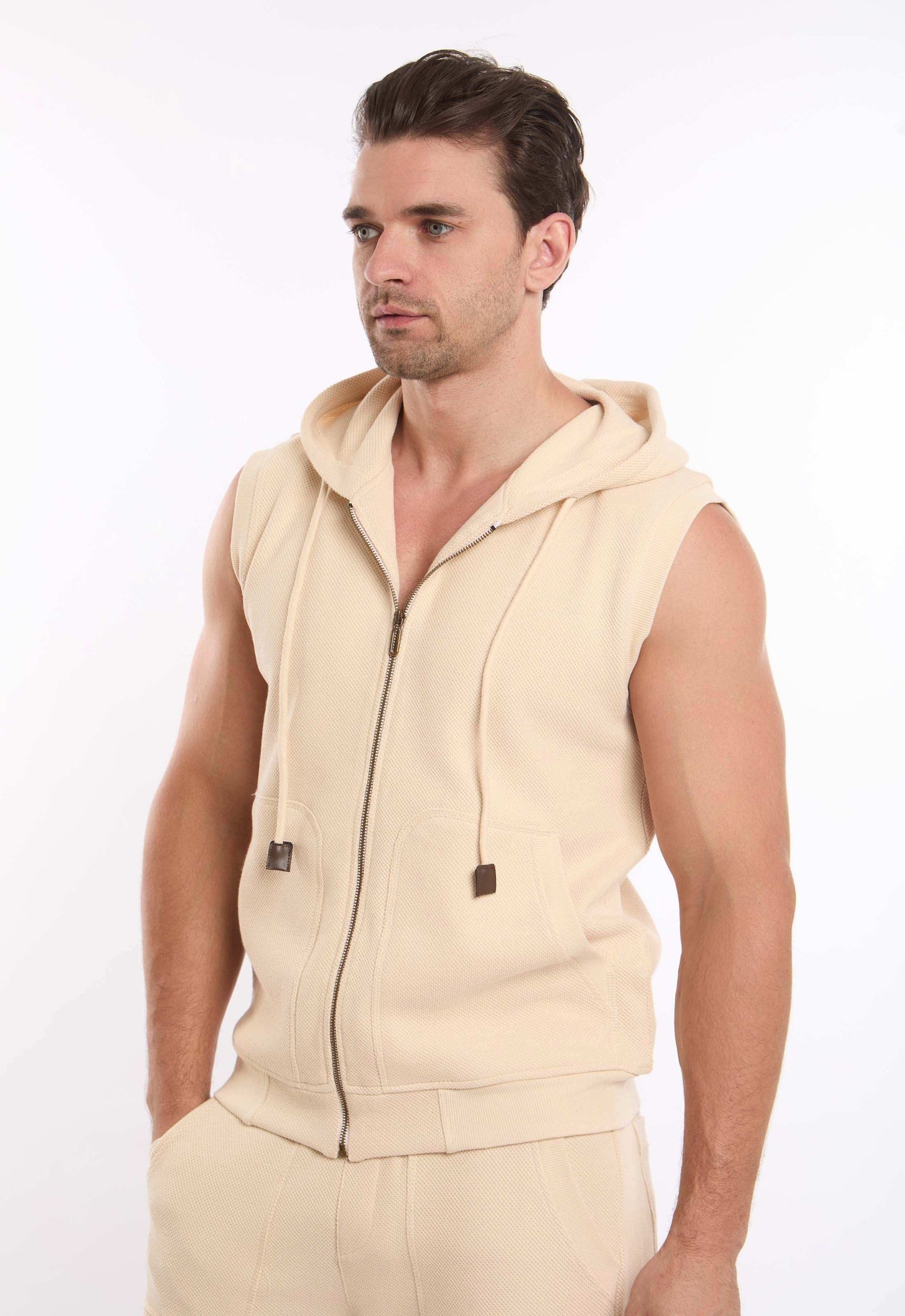 Hooded Neck with Drawstring Textured Vest