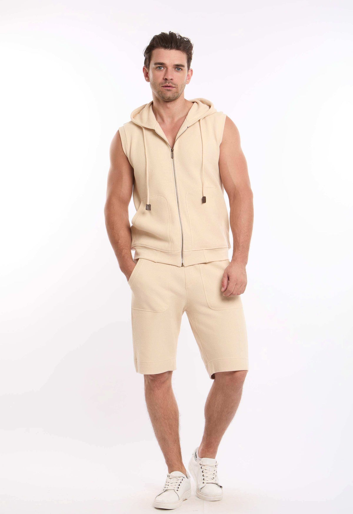 Textured Slip On Shorts with Pockets
