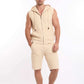 Men Vest Zipper & Shorts Bundle Beige