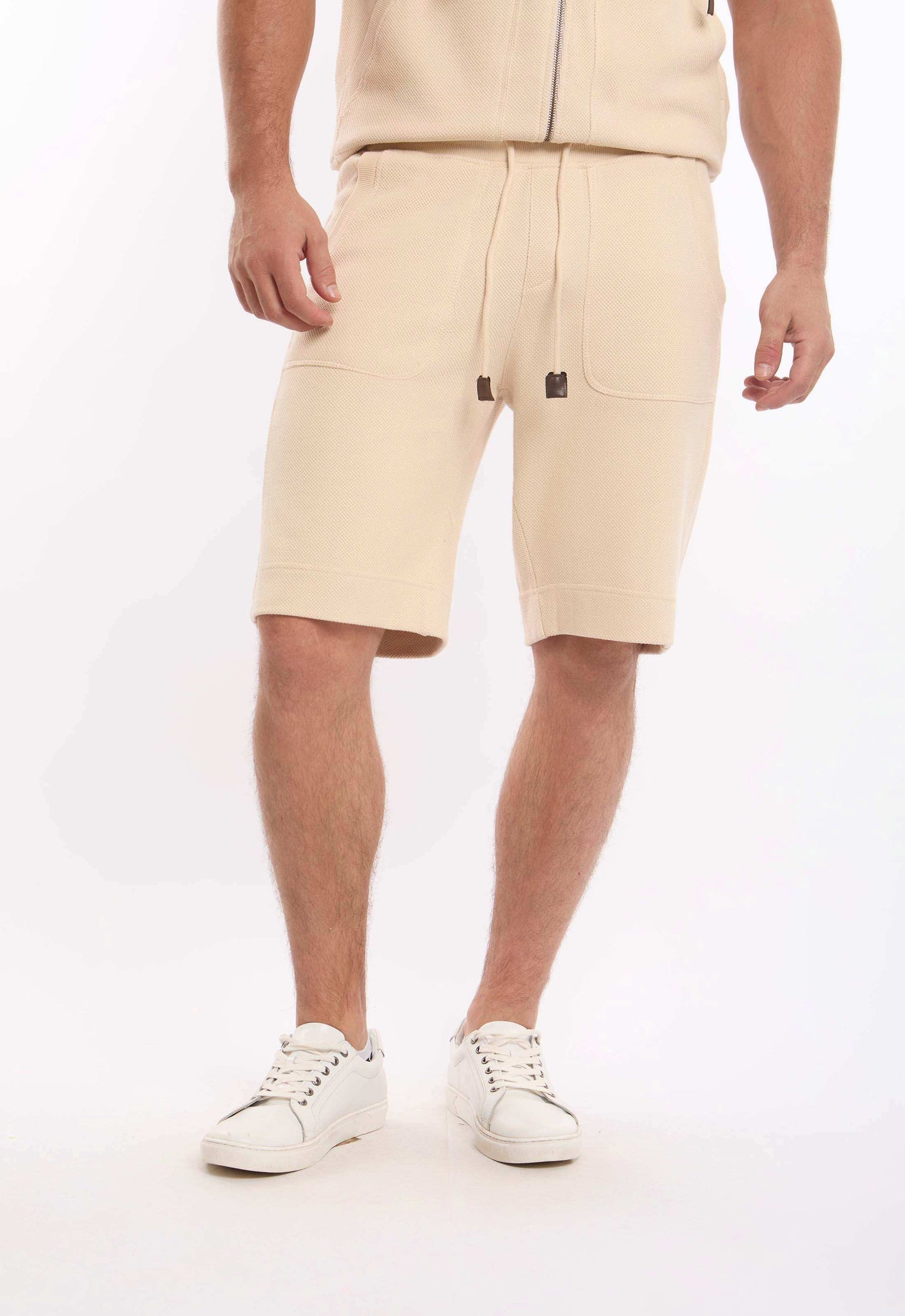 Men Vest Zipper & Shorts Bundle Beige