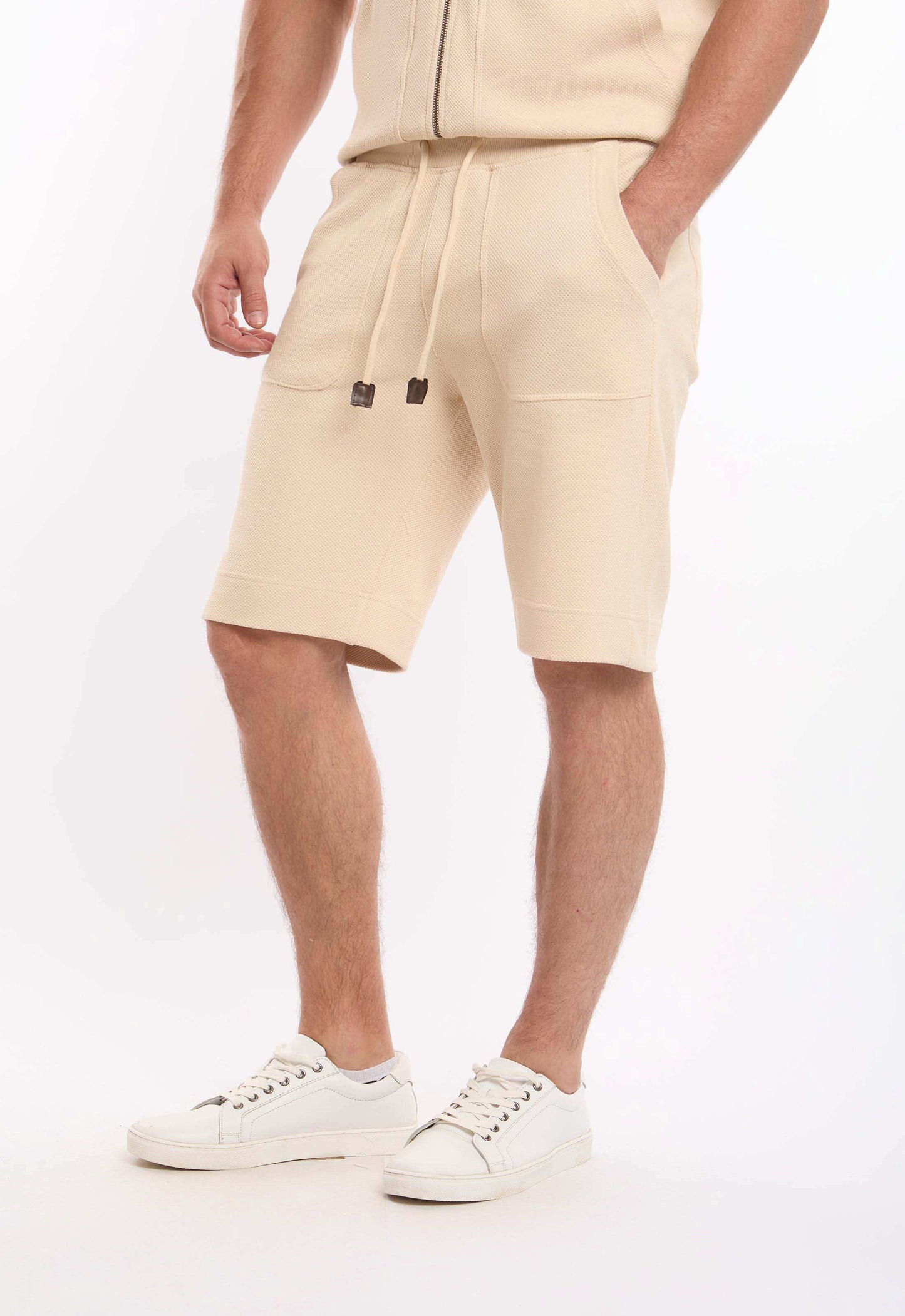 Textured Slip On Shorts with Pockets