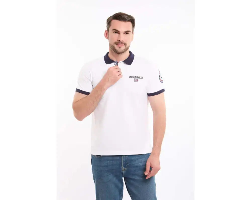 Buttoned Neck Polo Shirt with Patched Sleeve