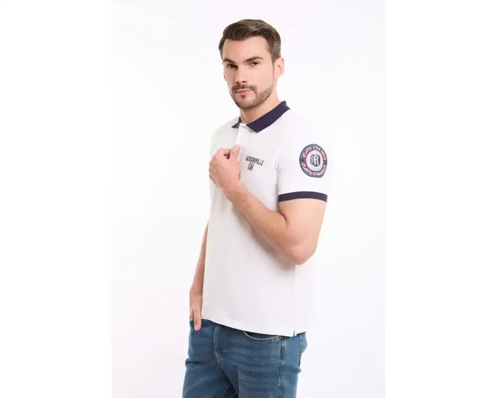 Buttoned Neck Polo Shirt with Patched Sleeve