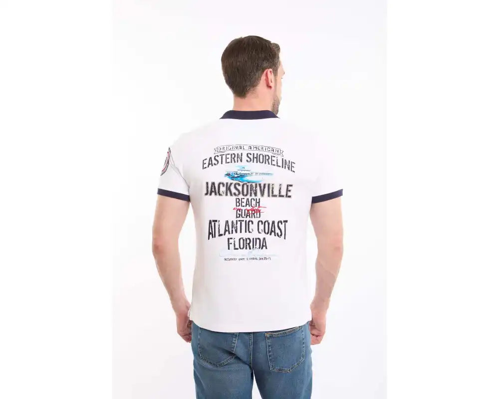 Buttoned Neck Polo Shirt with Patched Sleeve