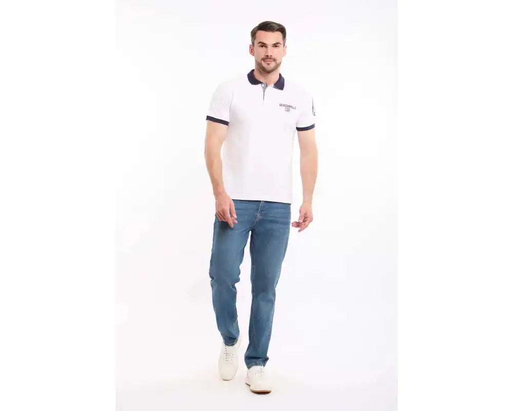 Buttoned Neck Polo Shirt with Patched Sleeve