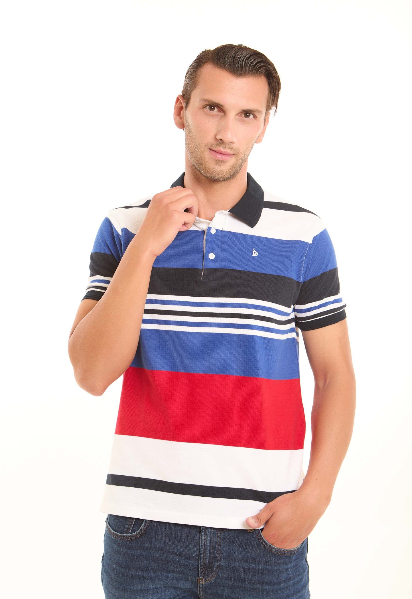 Casual Polo Shirt with Unbalanced Stripes