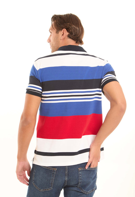 Casual Polo Shirt with Unbalanced Stripes
