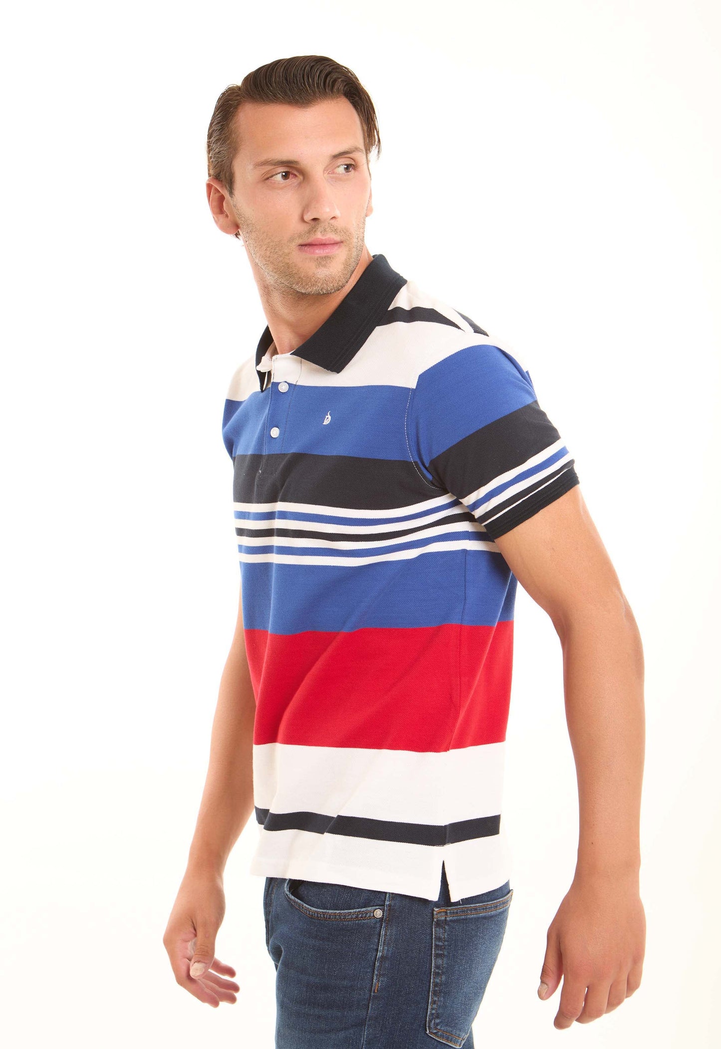 Casual Polo Shirt with Unbalanced Stripes
