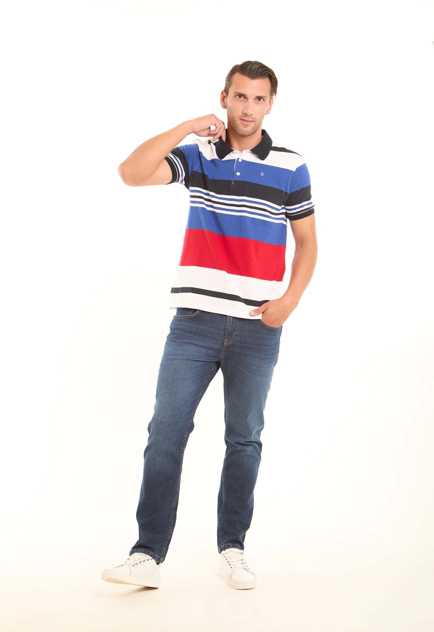 Casual Polo Shirt with Unbalanced Stripes