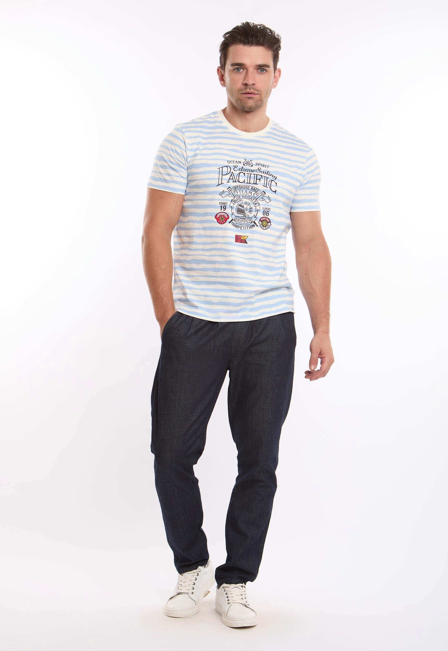 Slip On Stripes & Front Print Summer Tee