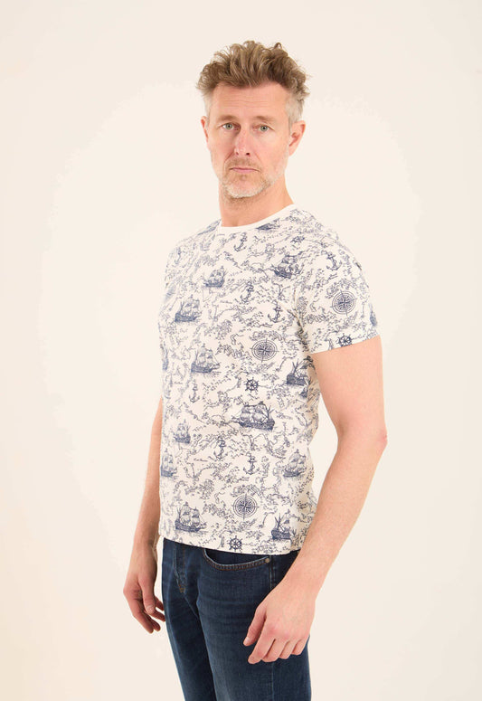 تي شيرت رجالي برقبة دائرية من القطن باللون الأبيض