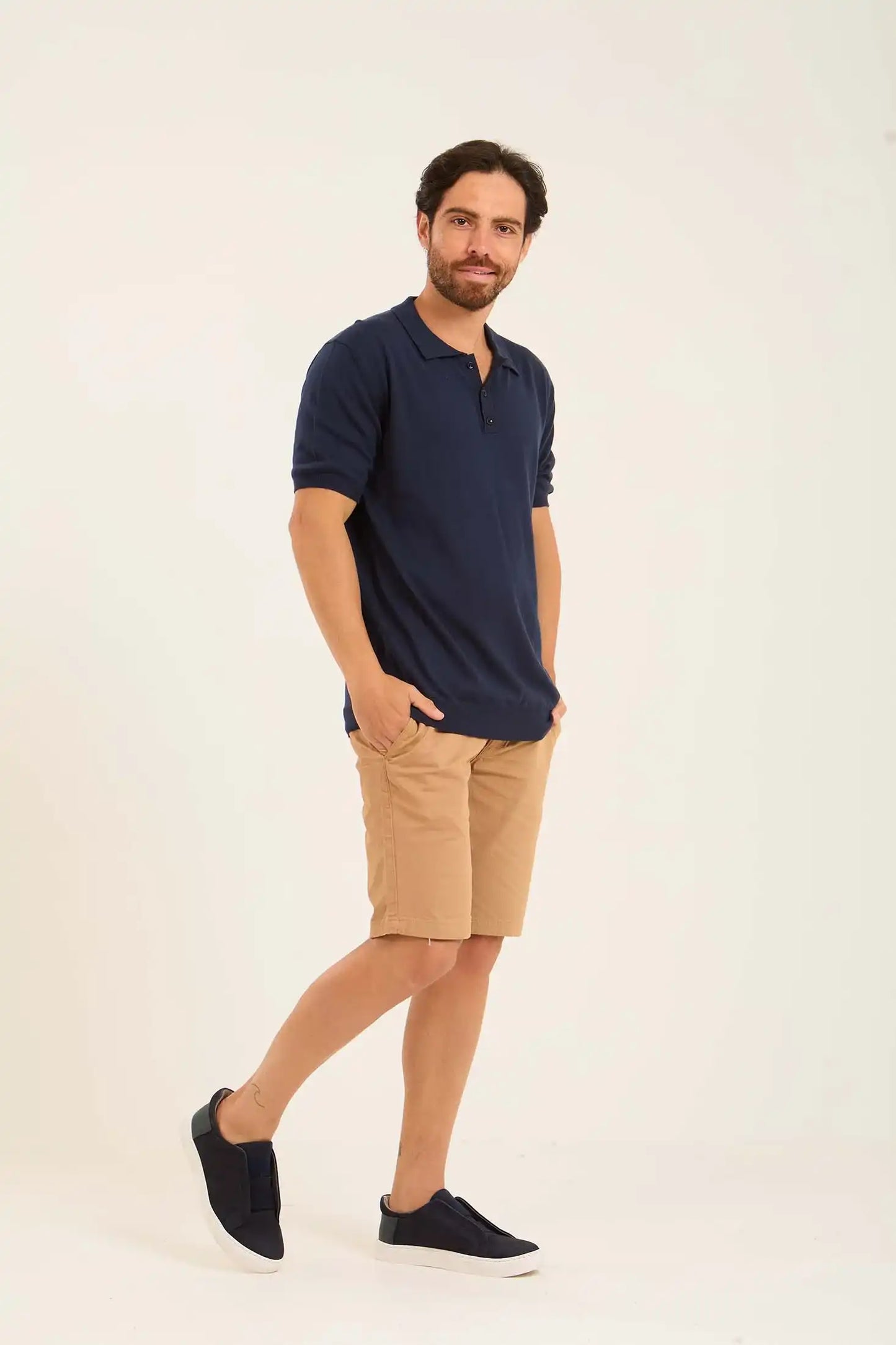 Ribbed Short Sleeves Regular Polo Shirt