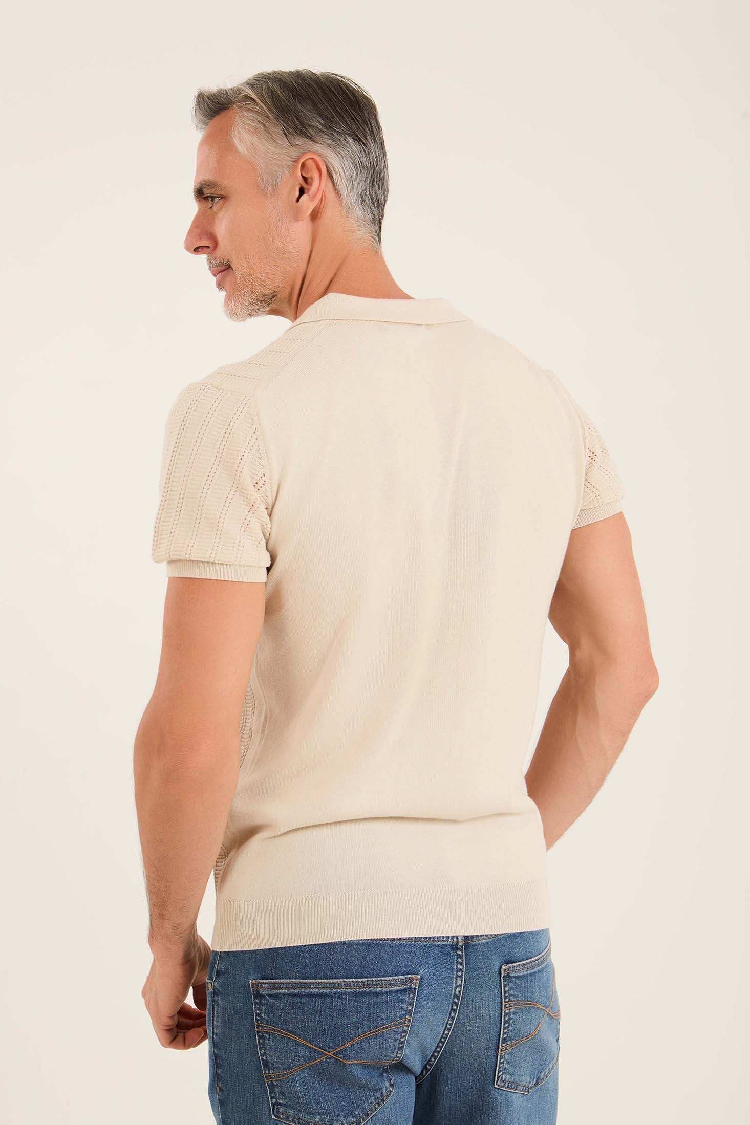Perforated Striped Slip On Polo Shirt