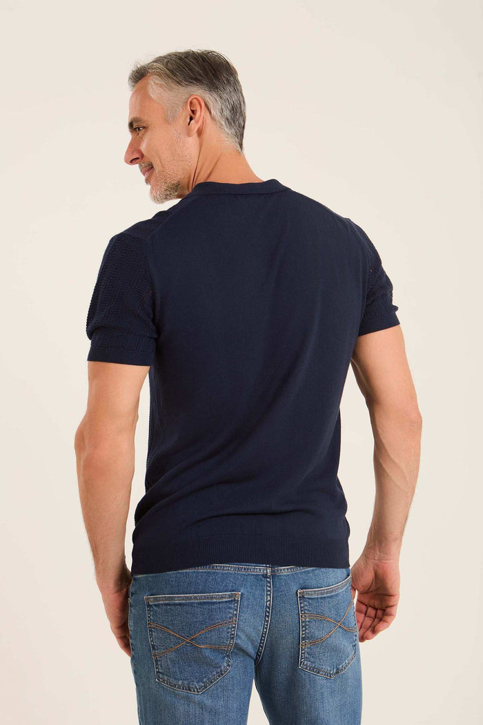 Perforated Striped Slip On Polo Shirt