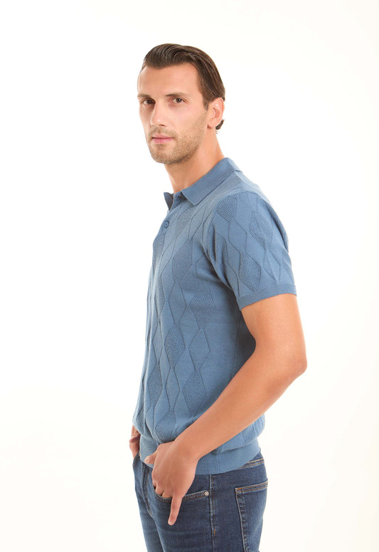 Diamonds Pattern Buttoned Polo Shirt with Hem