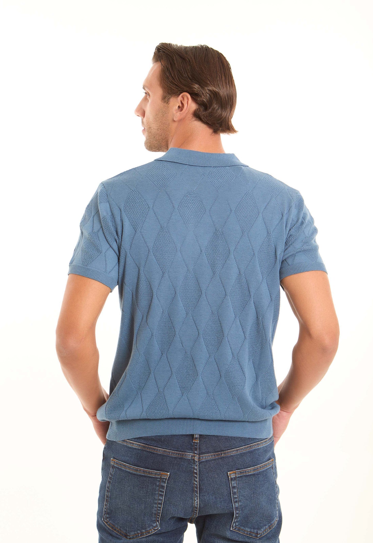 Diamonds Pattern Buttoned Polo Shirt with Hem