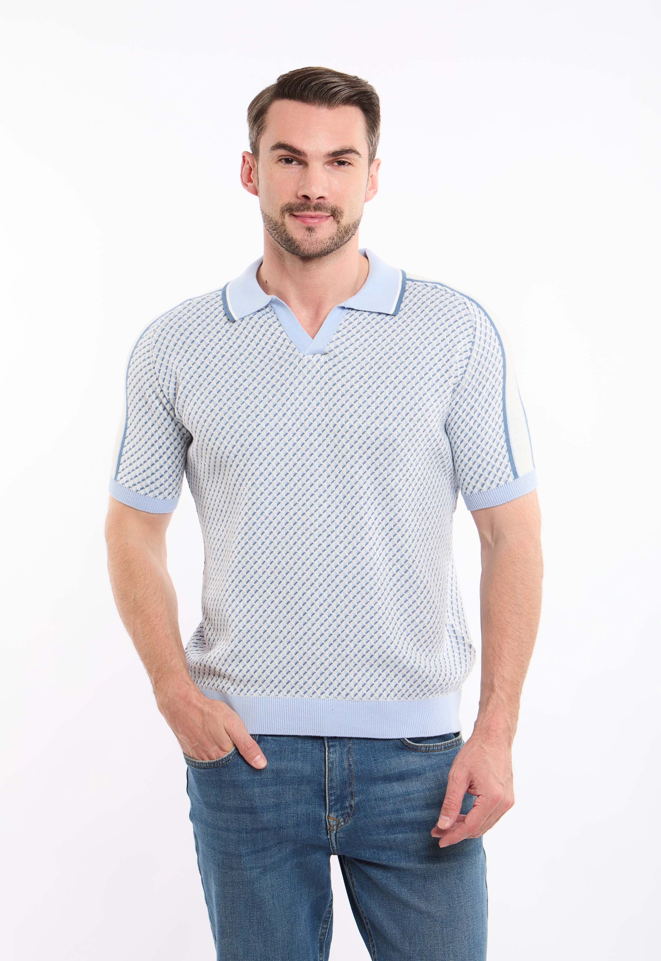 Geometric Pattern Open Neck Polo Shirt