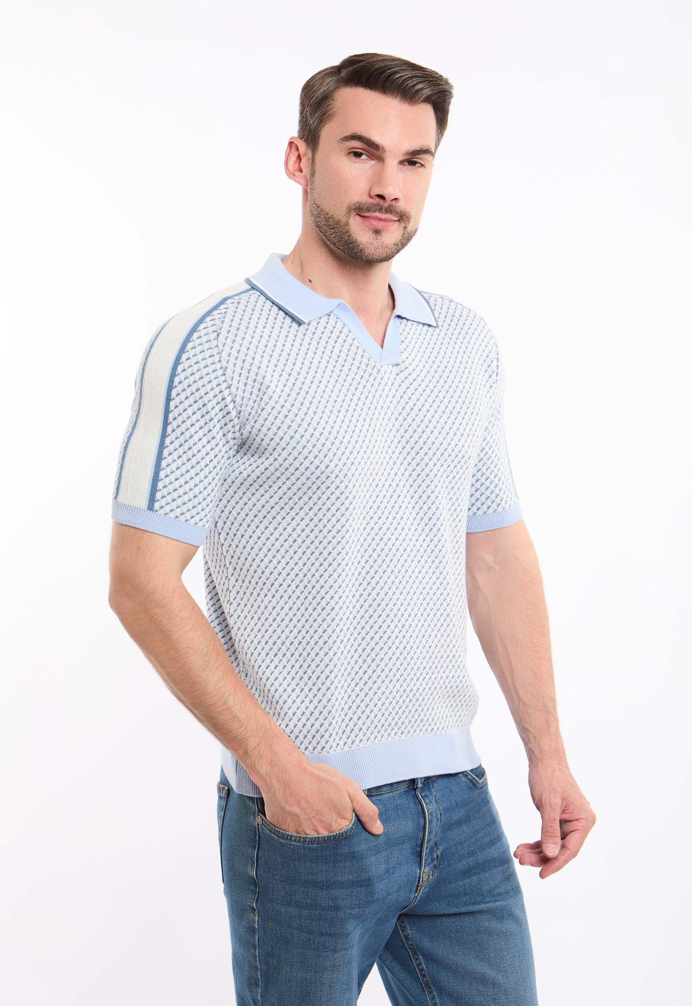 Geometric Pattern Open Neck Polo Shirt