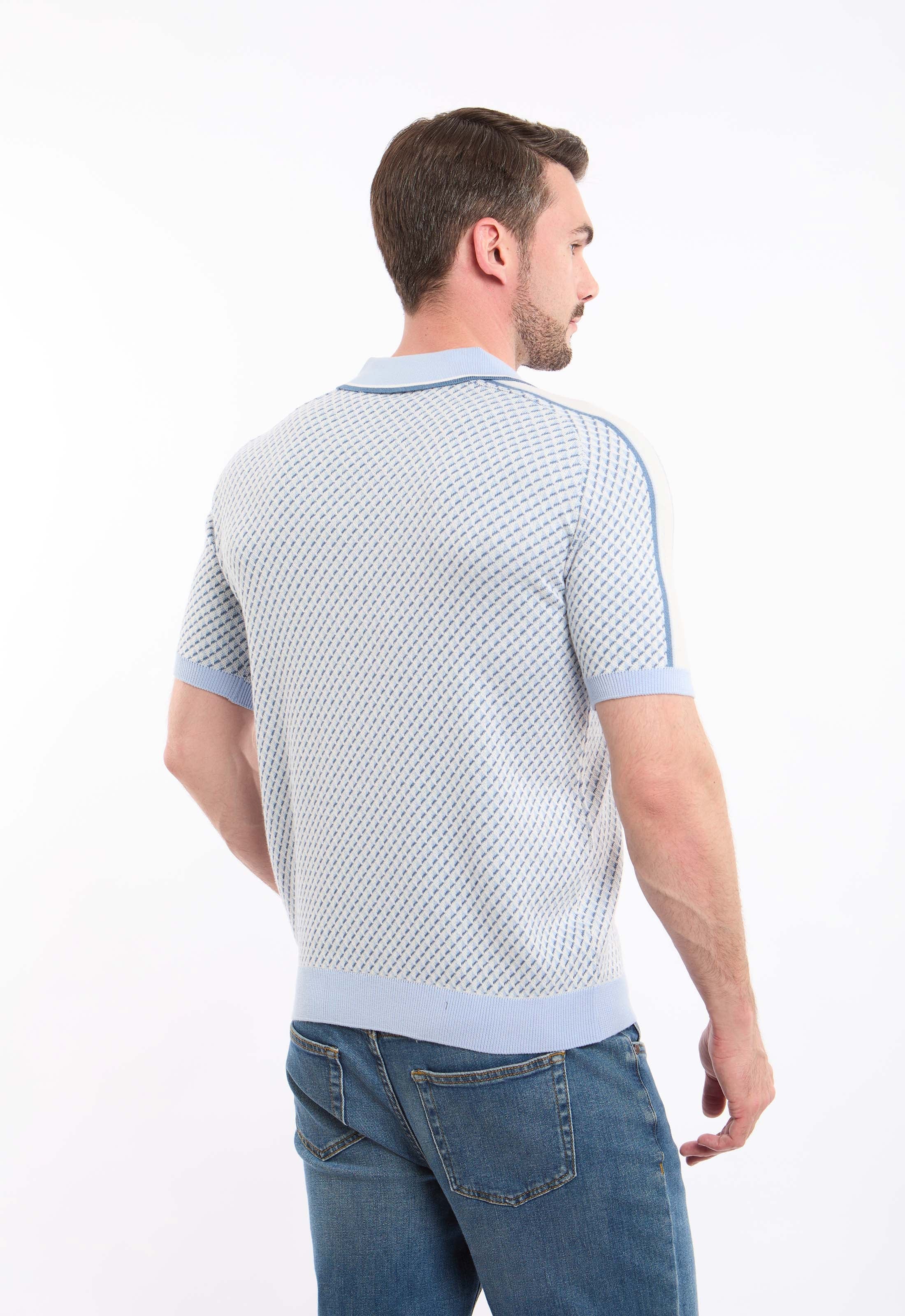 Geometric Pattern Open Neck Polo Shirt