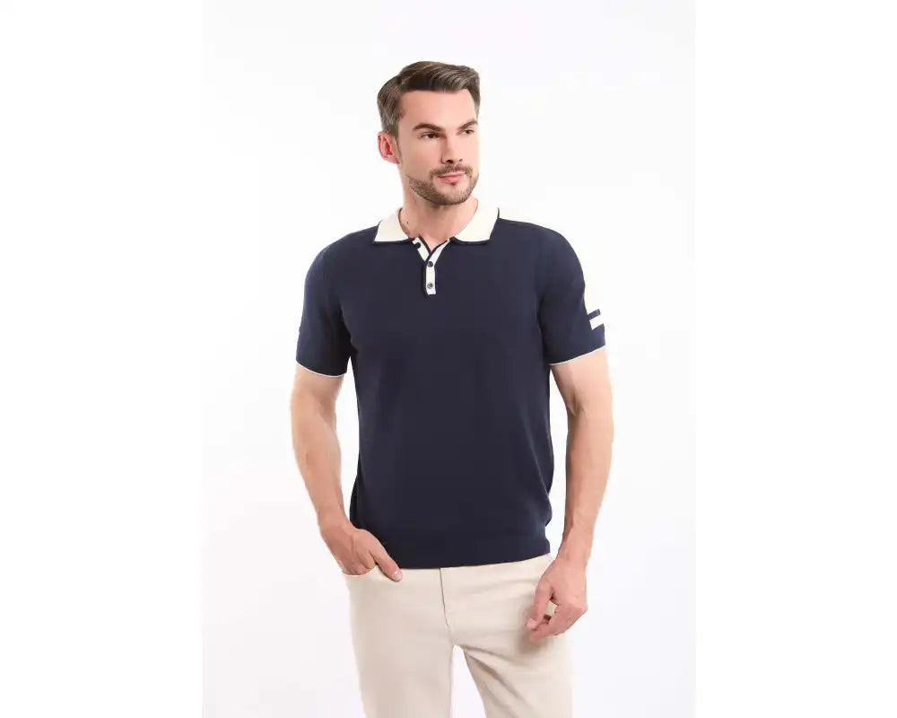 Solid Tricote Buttoned Neck Polo Shirt