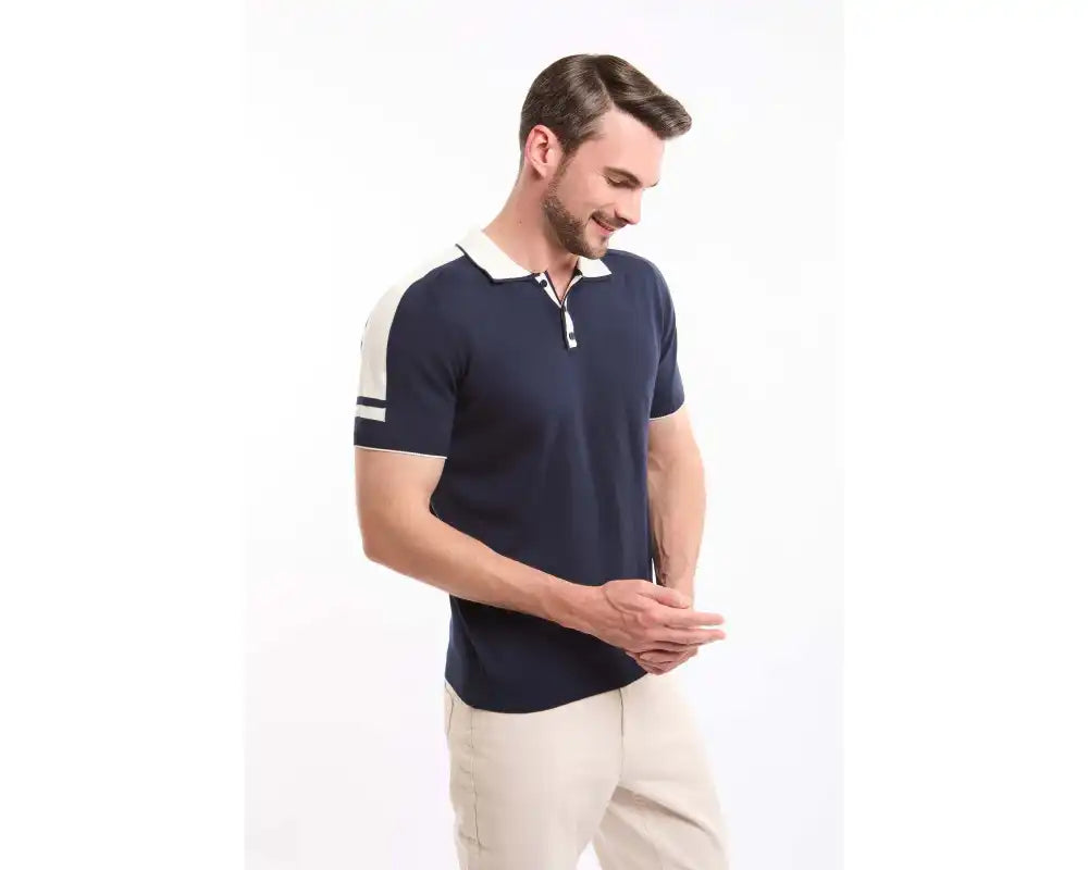Solid Tricote Buttoned Neck Polo Shirt