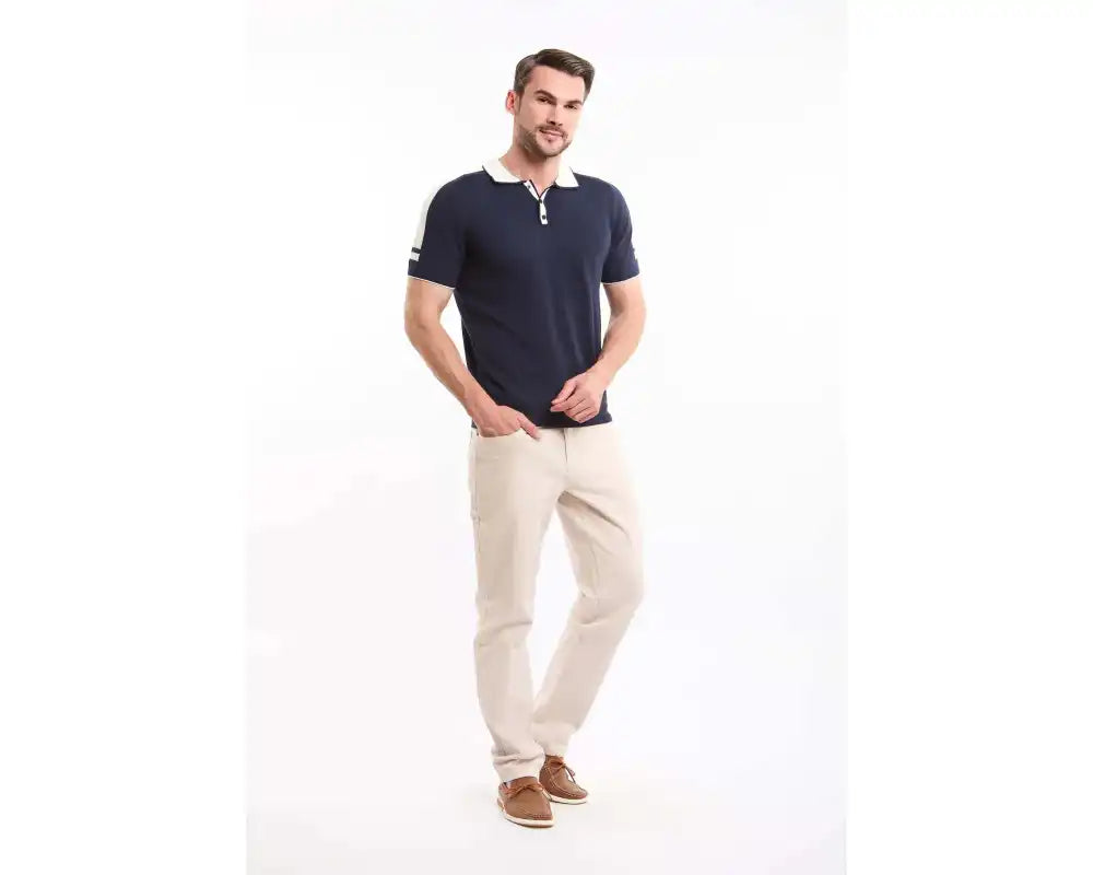 Solid Tricote Buttoned Neck Polo Shirt