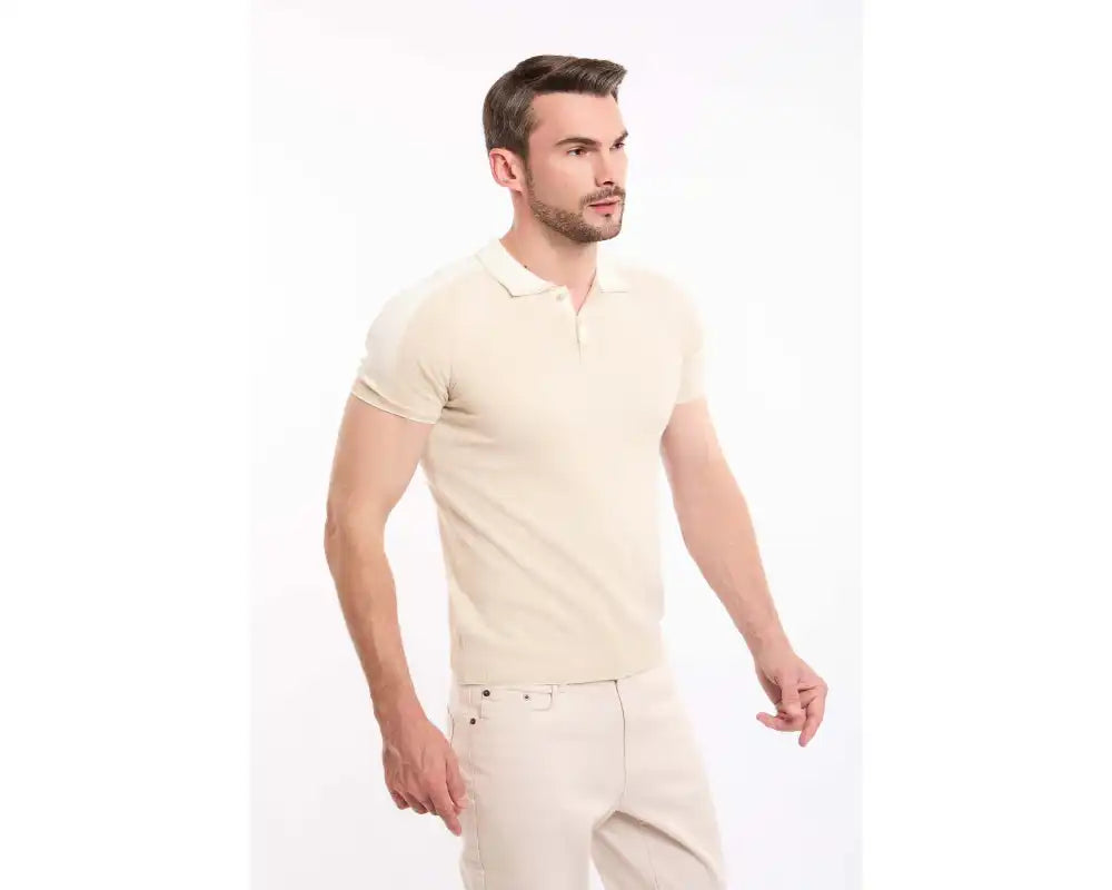Solid Tricote Buttoned Neck Polo Shirt