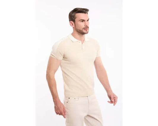 Solid Tricote Buttoned Neck Polo Shirt