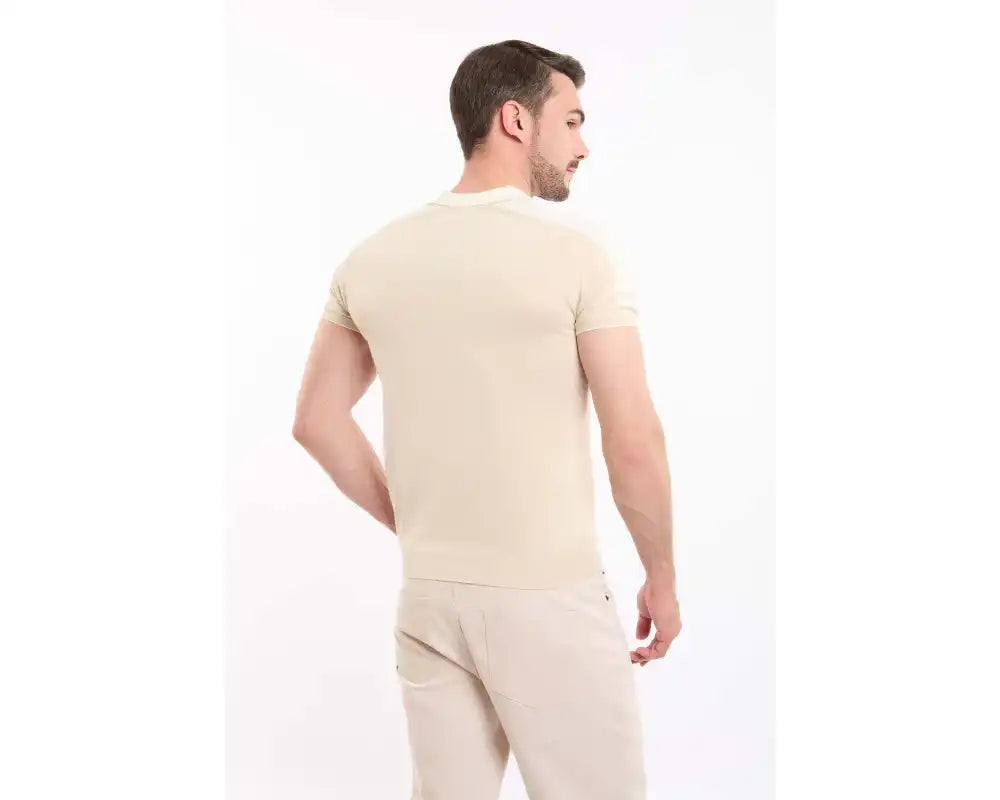 Solid Tricote Buttoned Neck Polo Shirt