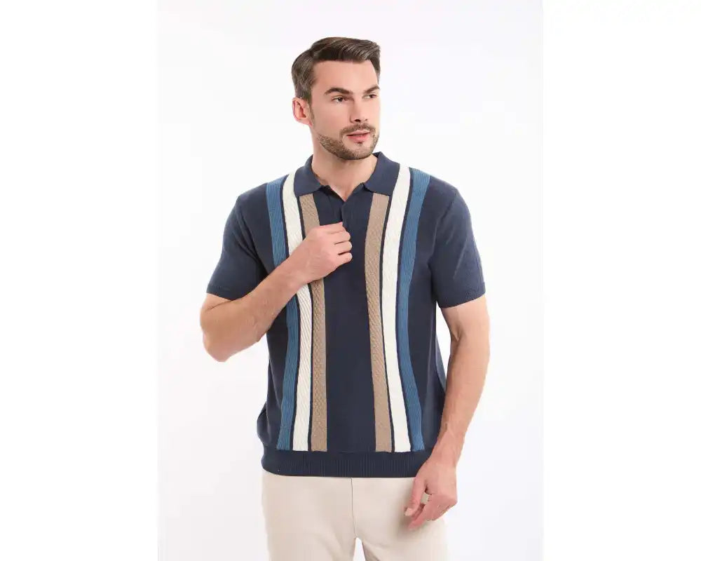Striped Short Sleeves Buttoned Polo Shirt