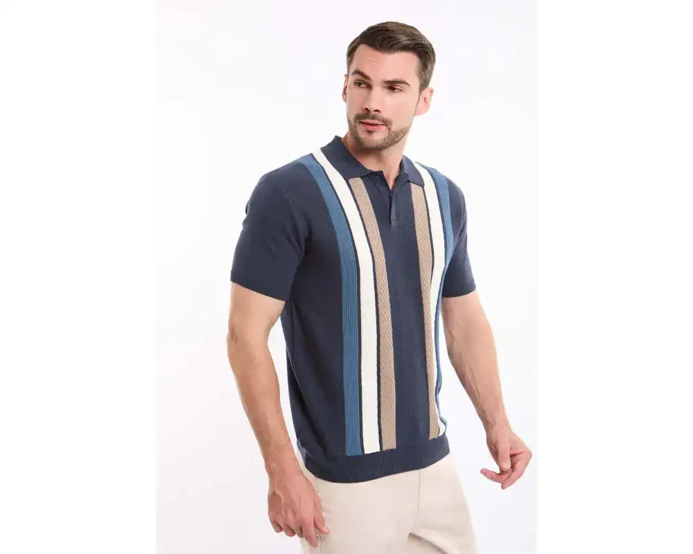 Striped Short Sleeves Buttoned Polo Shirt