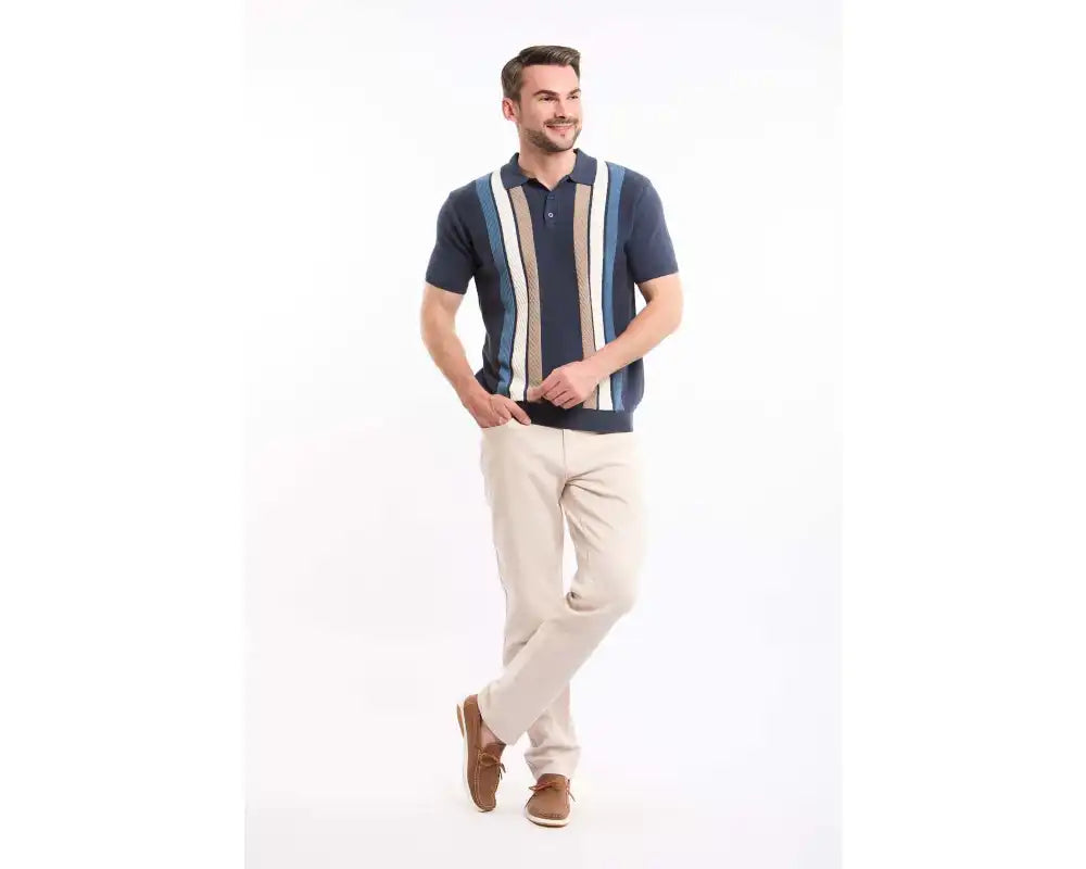 Striped Short Sleeves Buttoned Polo Shirt