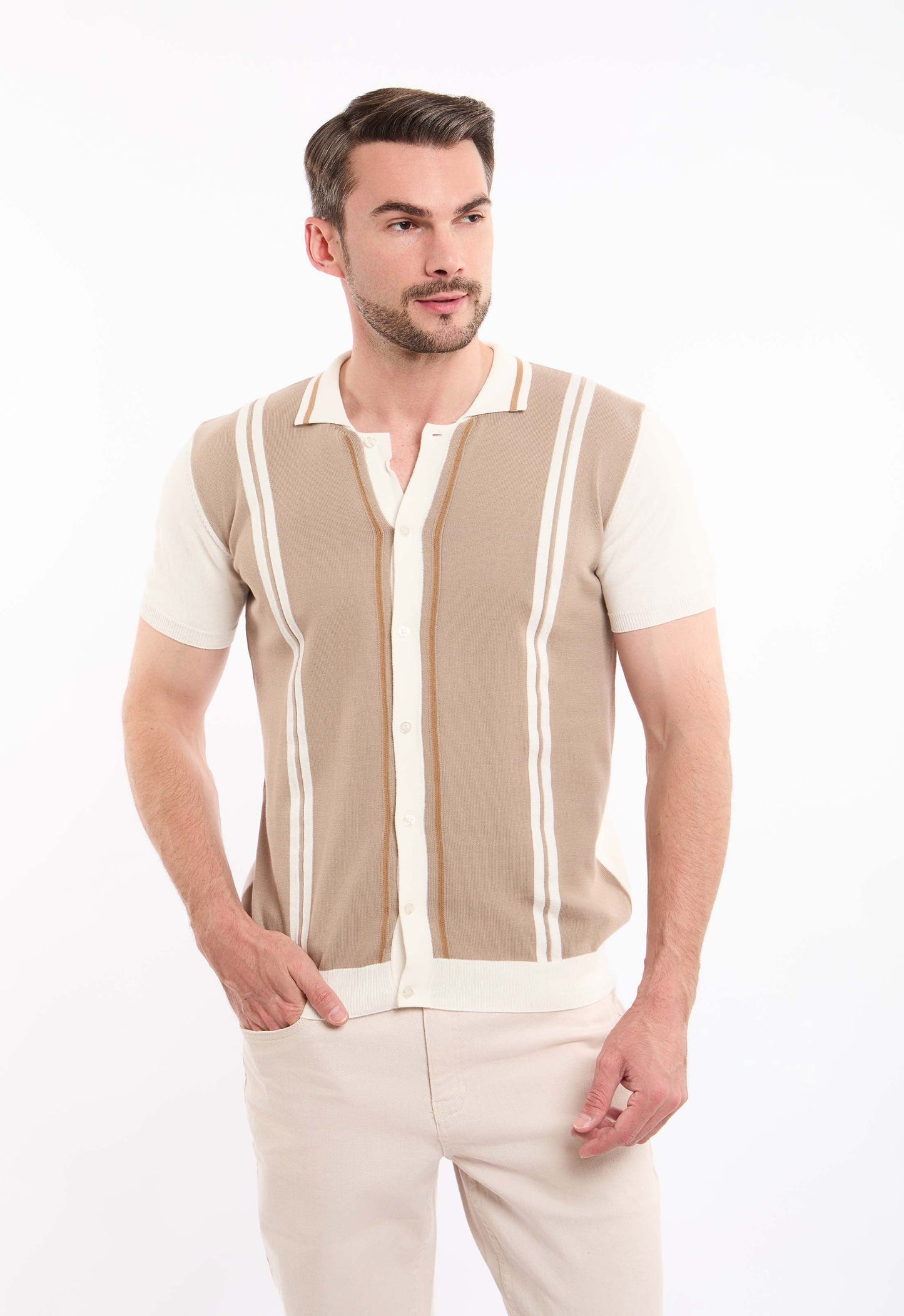 Turn Down Collar Striped Winter Shirt