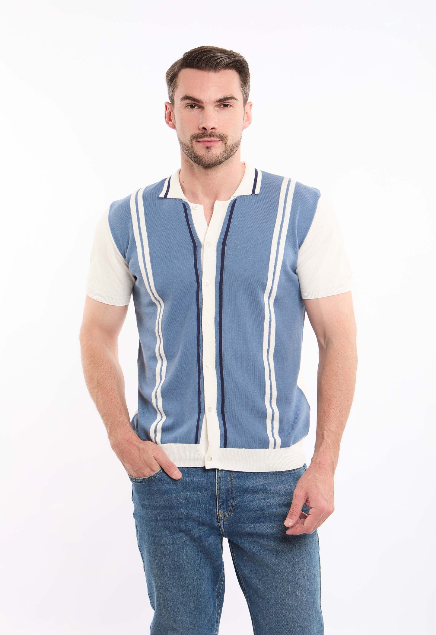 Turn Down Collar Striped Winter Shirt