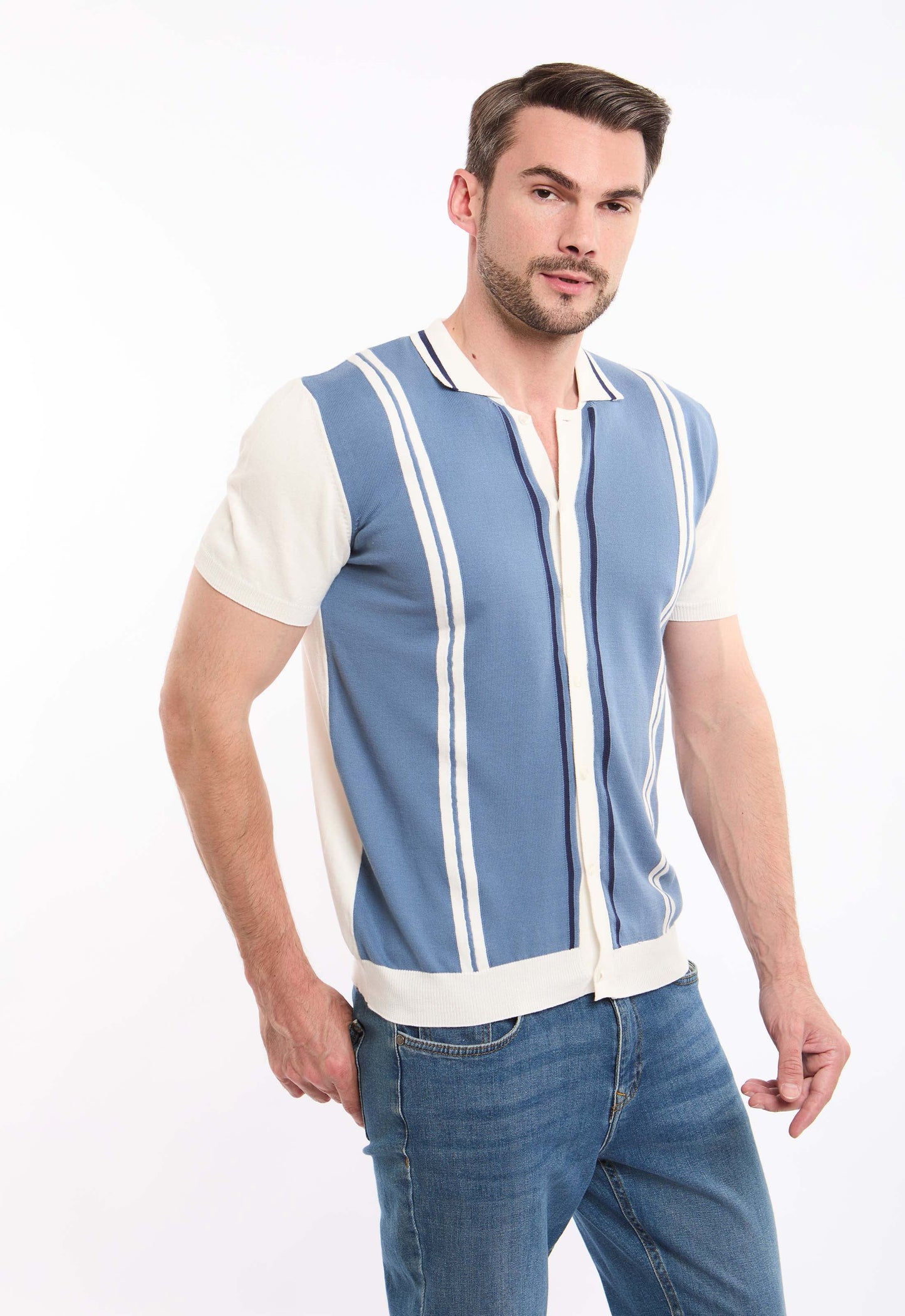 Turn Down Collar Striped Winter Shirt