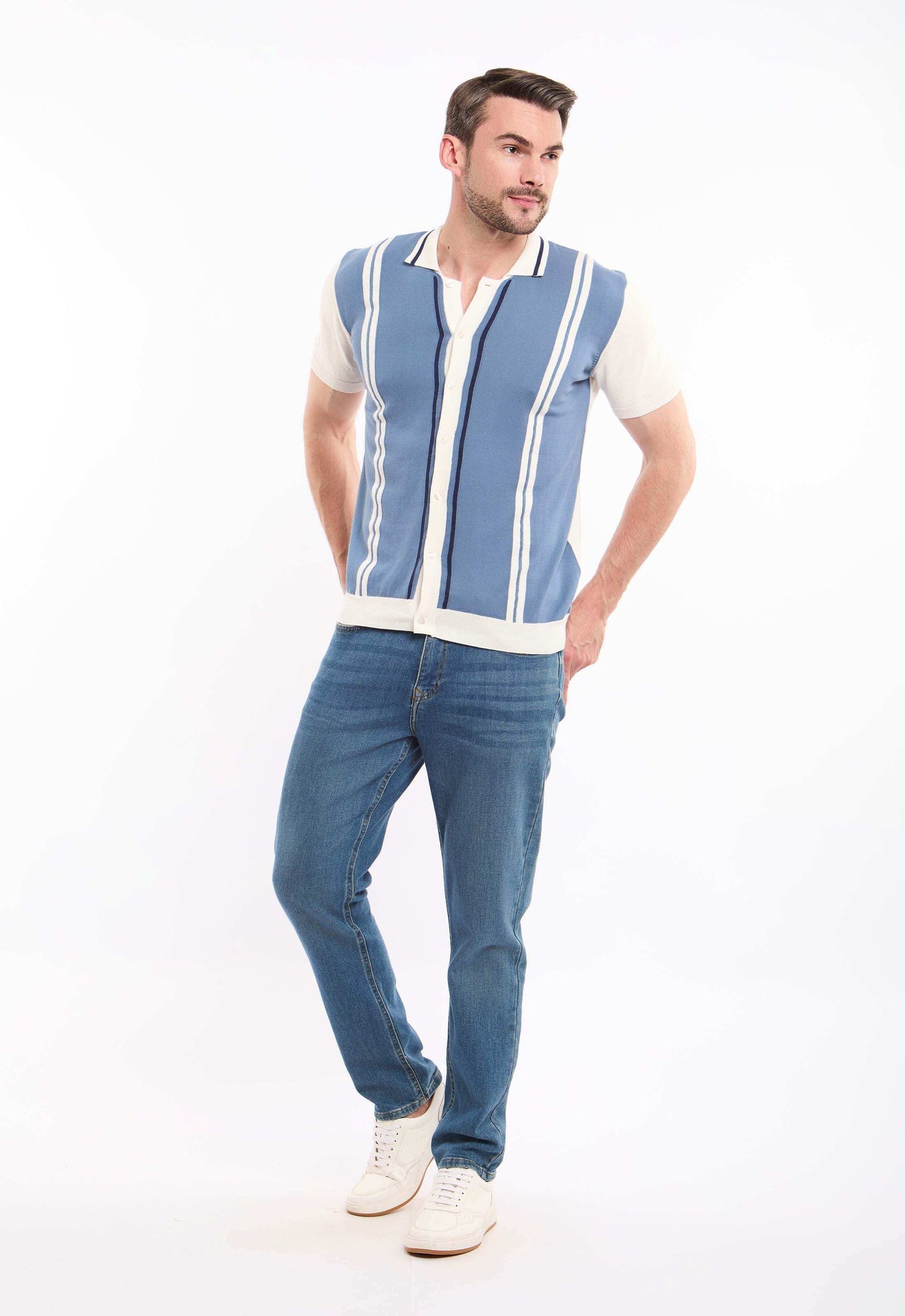 Turn Down Collar Striped Winter Shirt