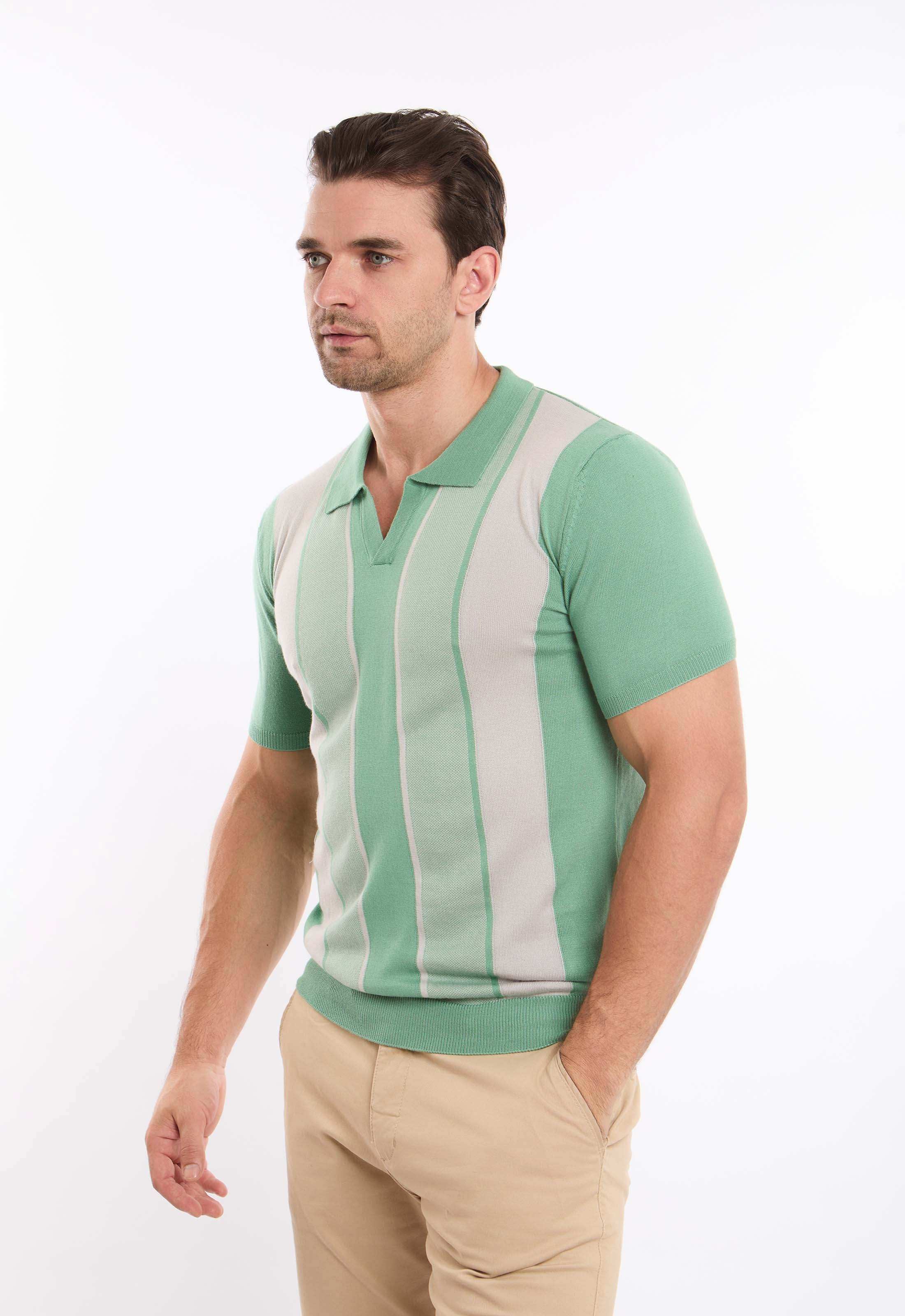 Wide Stripes Slip On Tricote Polo Shirt