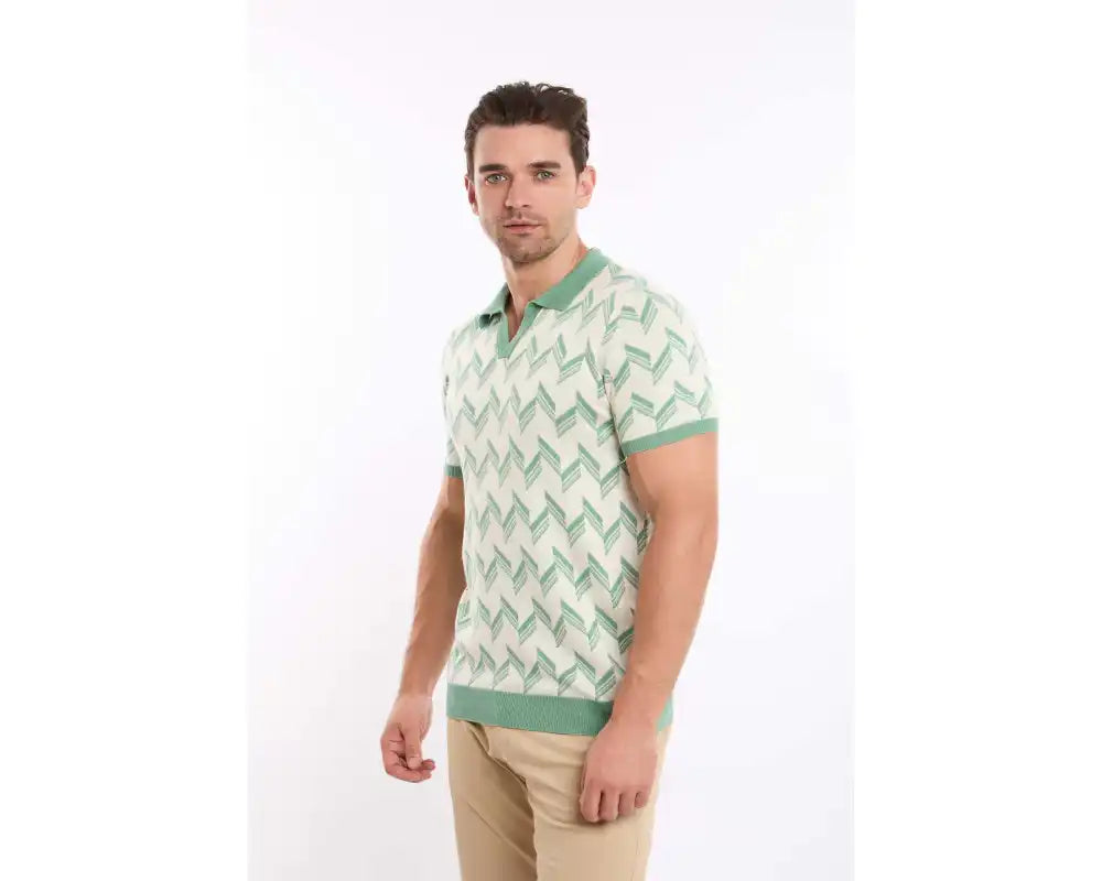 V-Neck Slip On Chevron Polo Shirt