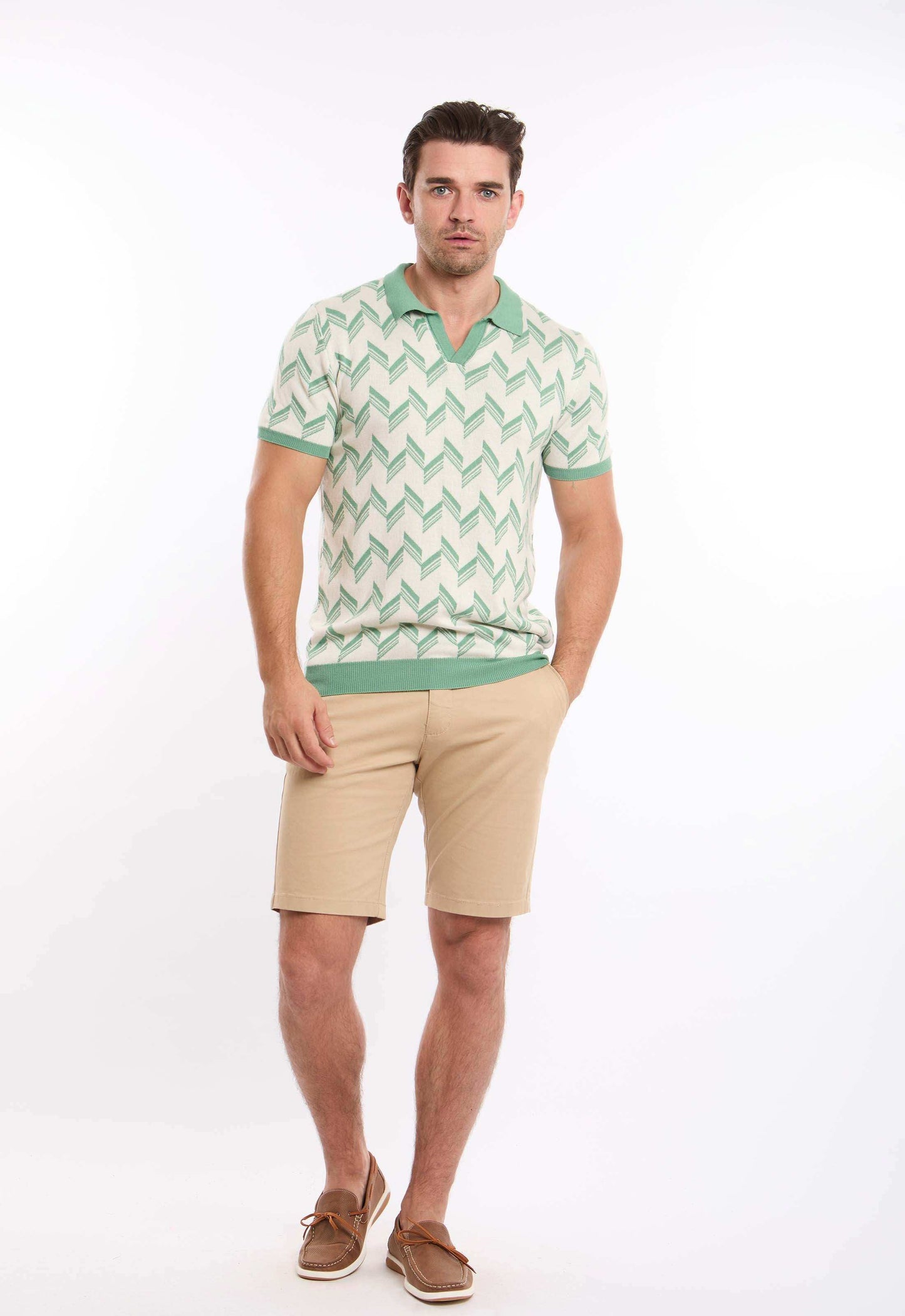 V-Neck Slip On Chevron Polo Shirt