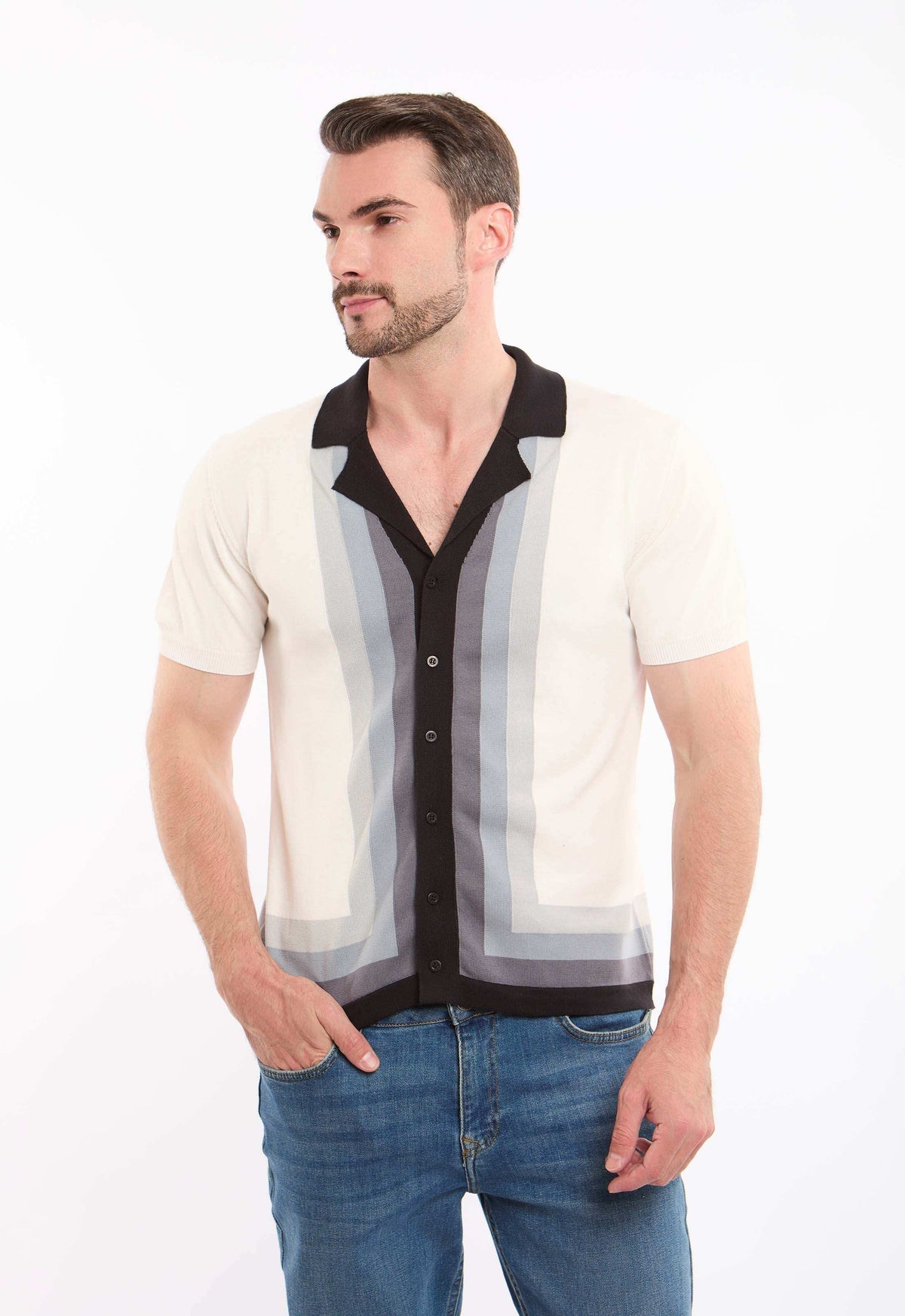 Striped Revere Collar Knitted Shirt