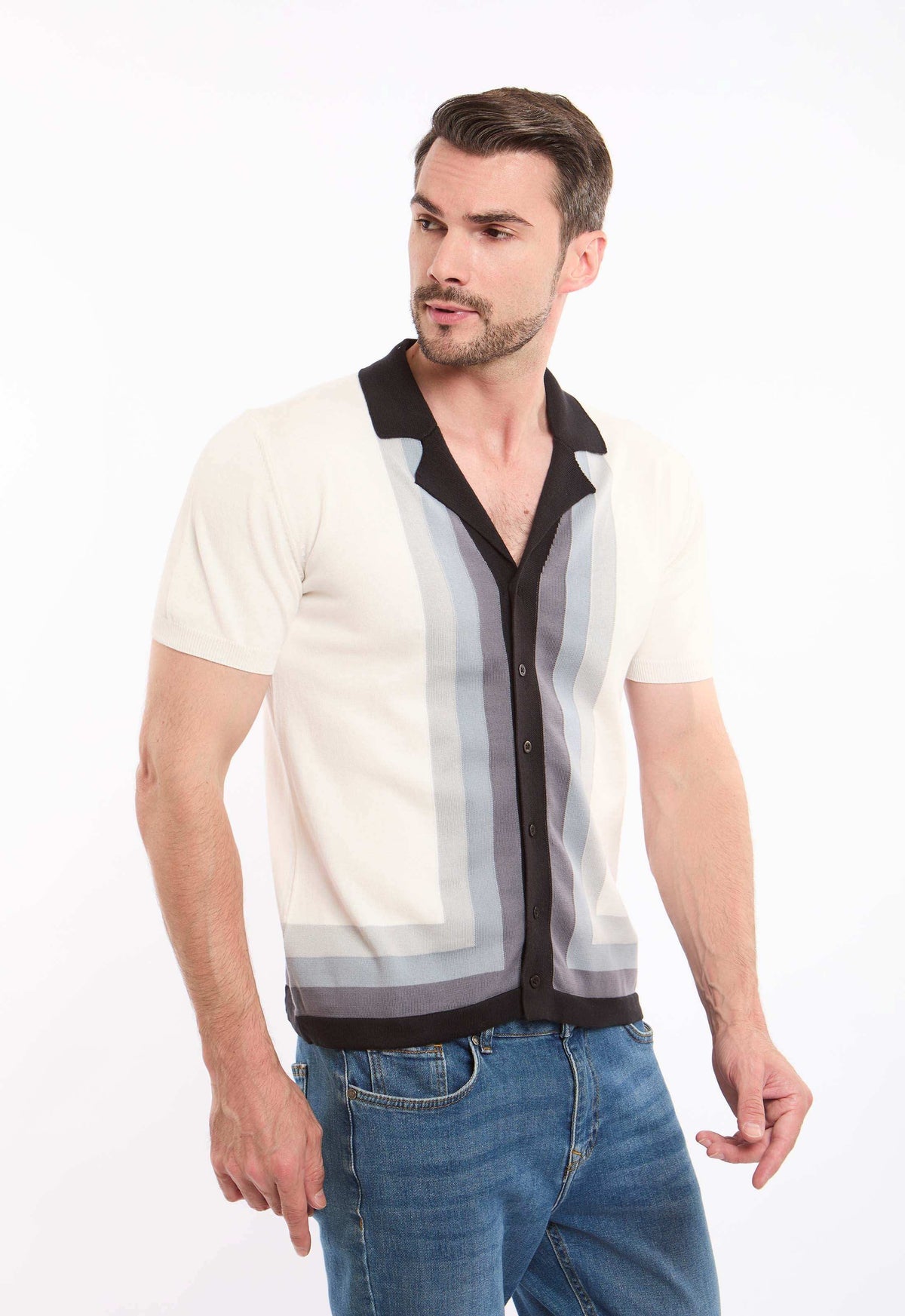 Striped Revere Collar Knitted Shirt