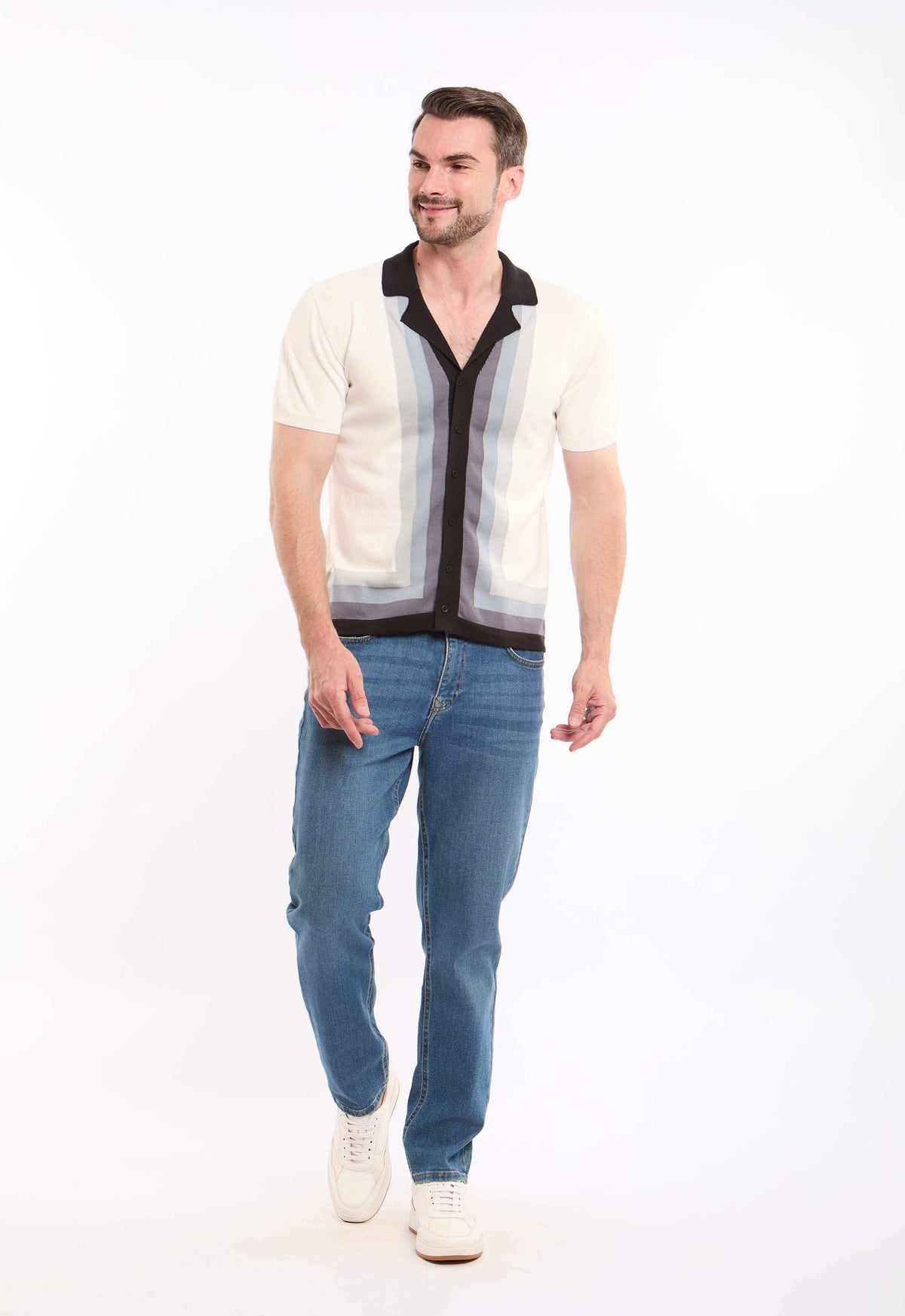 Striped Revere Collar Knitted Shirt